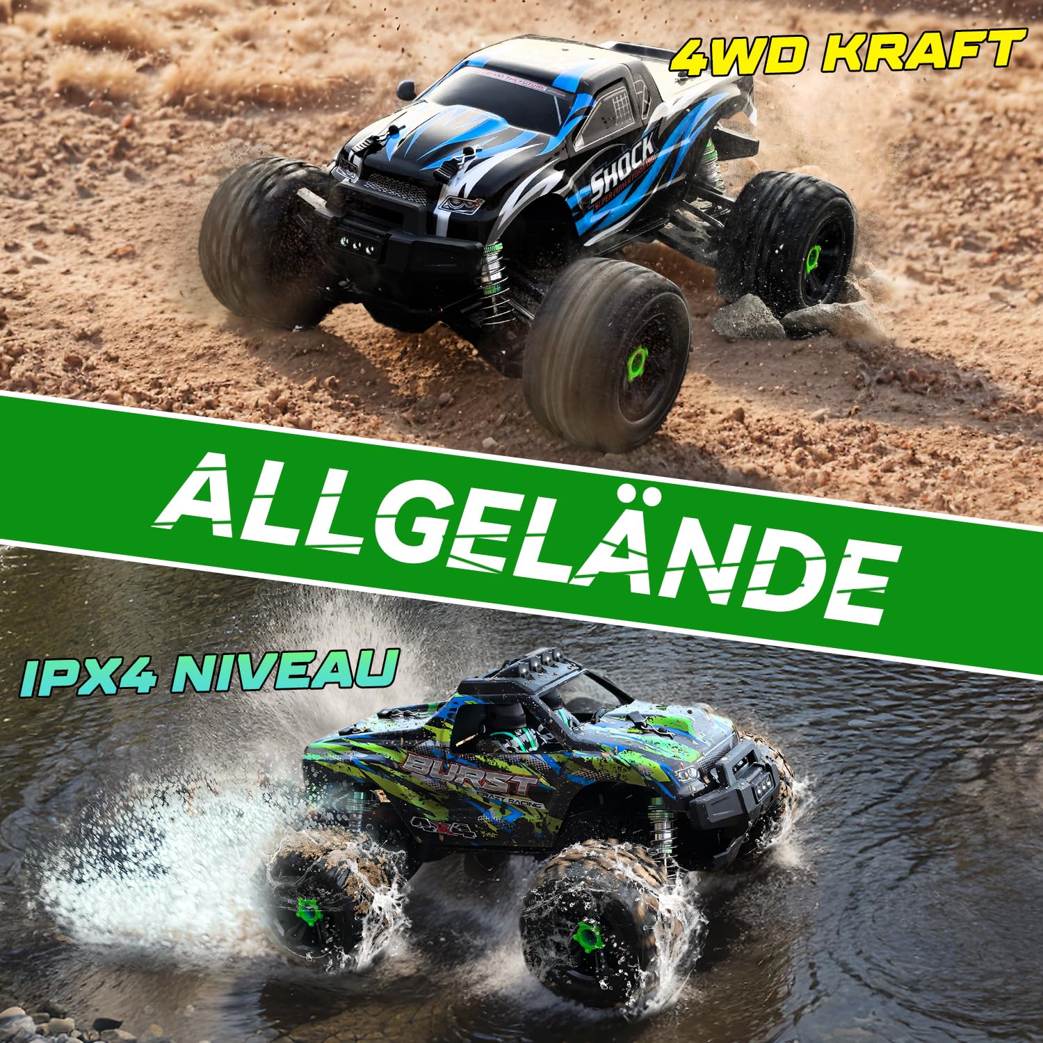 Zdalnie sterowany samochód, 1:14 RC Auto Brushless 75+ km/h, offroad, 4WD RC Car szybki z 7 lampkami, 2 akumulatory, 2,4 GHz, zdalnie sterowany samochód terenowy od 8, 10 lat, dla dorosłych