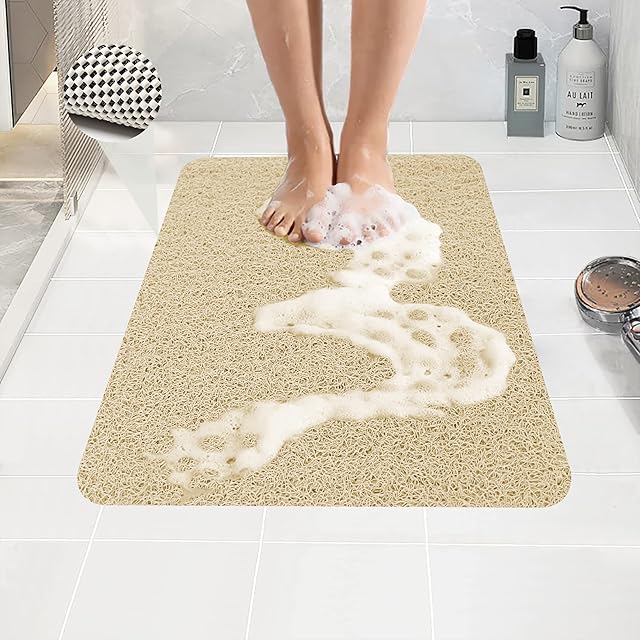 Shower Mat Non Slip,Loofah Bath Mat,Anti Mould PVC Shower Mat for Inside Shower,Loofah Mats for Shower and Bathroom,Quick Drying Easy Cleaning 23×16inches (Beige)