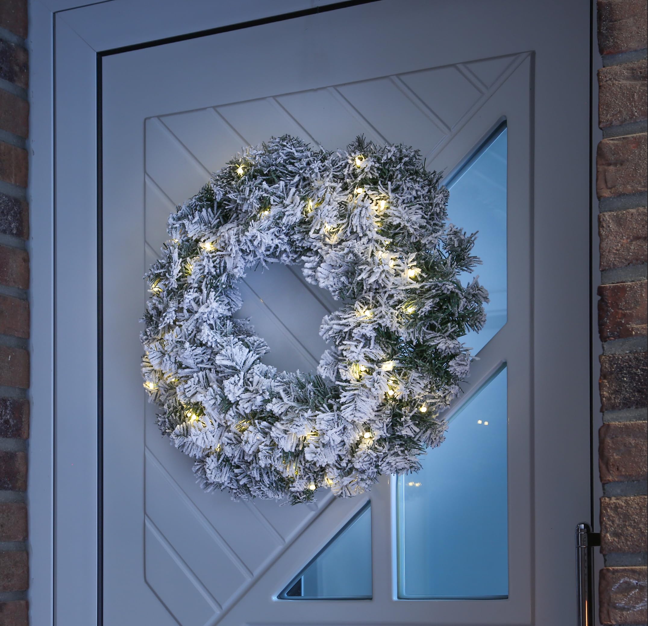 LED Tannenkranz Türkranz Advent beschneit beleuchtet Timer Batterie grün (60cm)