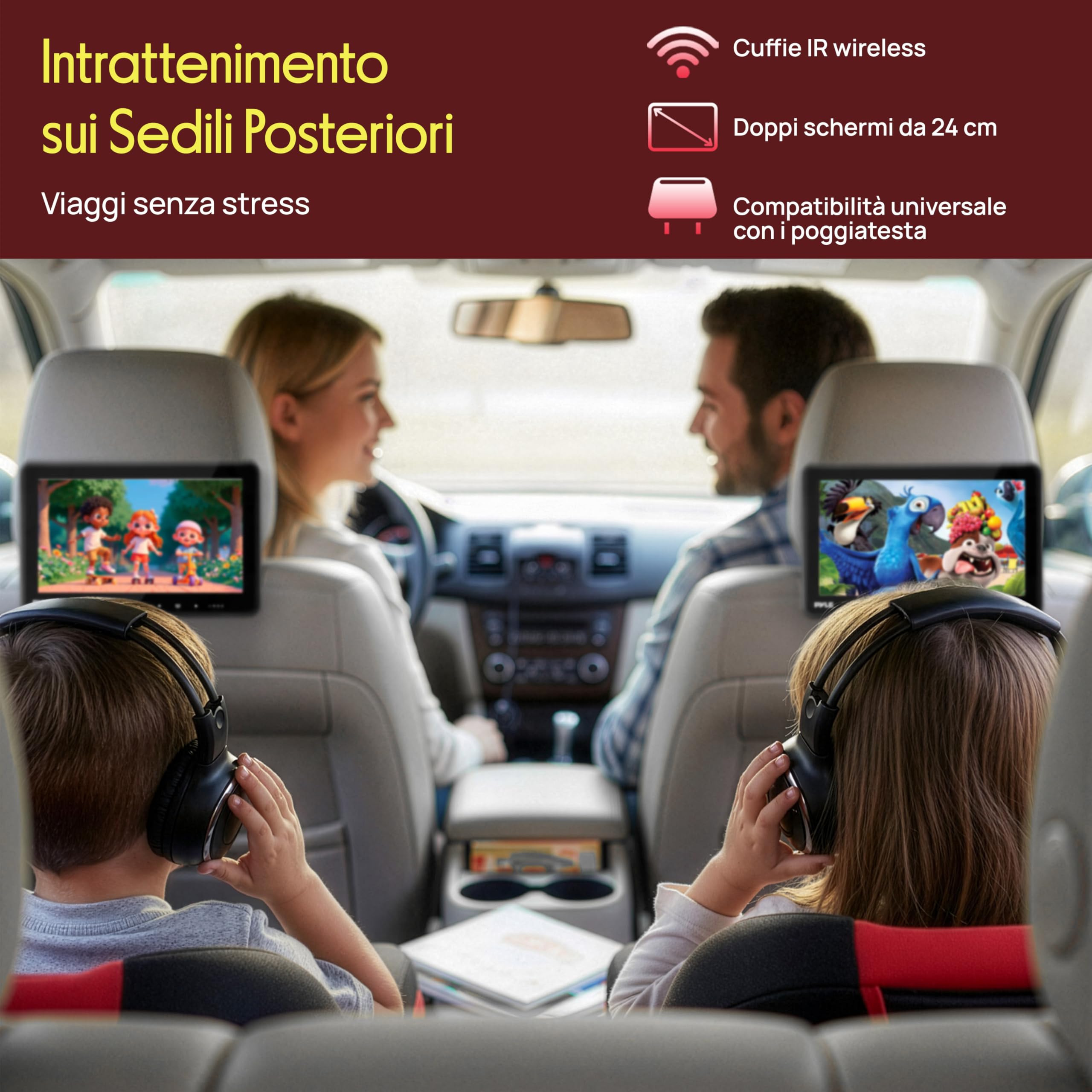Pyle Schermo per Auto per Poggiatesta Auto 23,9 cm con Cuffie Wireless, Lettore Multimediale CD/DVD, HDMI, Schermo LCD Widescreen, Sistema Intrattenimento Audio/Video e Staffa di Montaggio