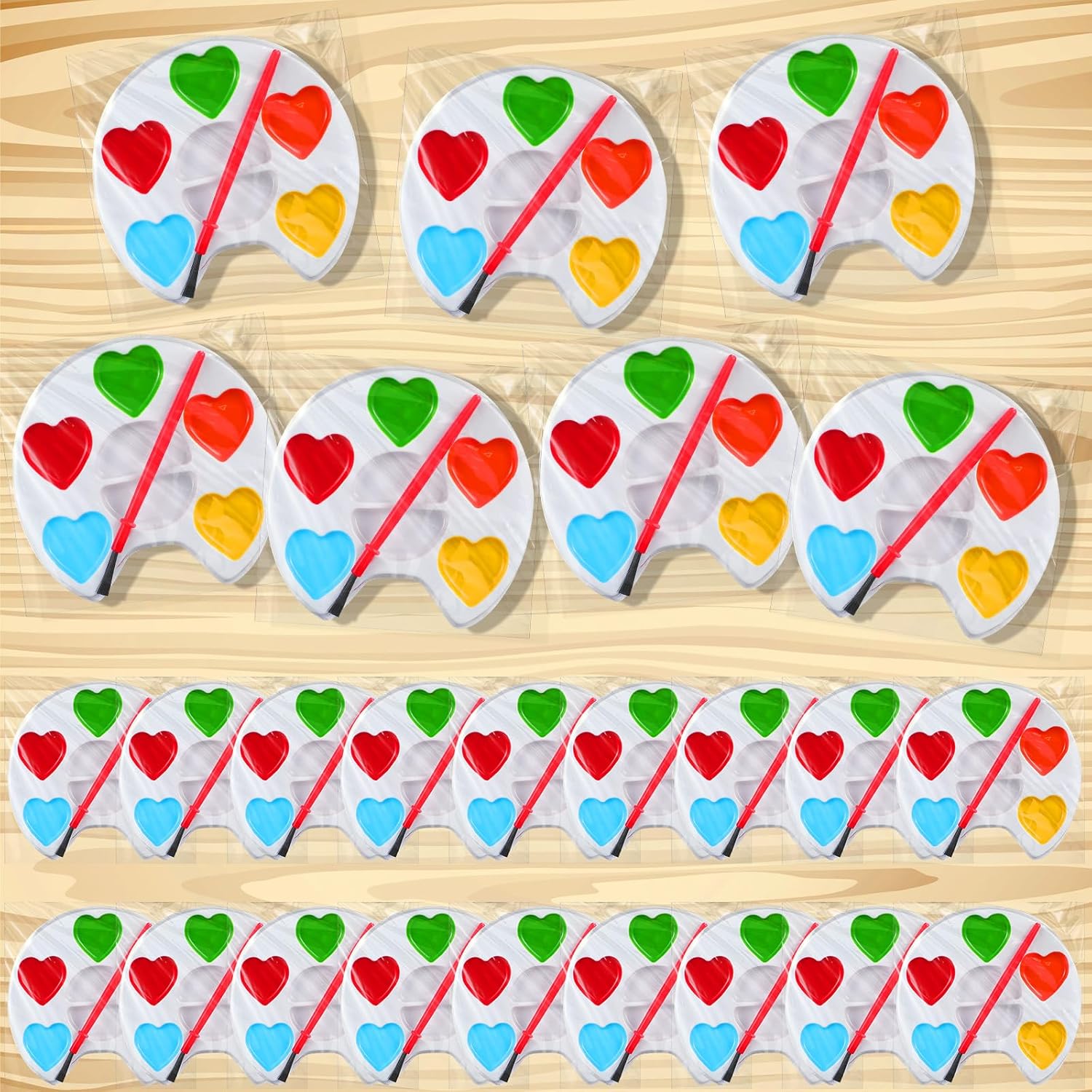 Daifunli 24 Pcs Valentines Day Gifts for Kids 5 Colors Heart Paint Watercolor Set with Paintbrush Washable Valentines Water Color Painting Kit Party Favor Exchange Gift for Classroom School(Circular)