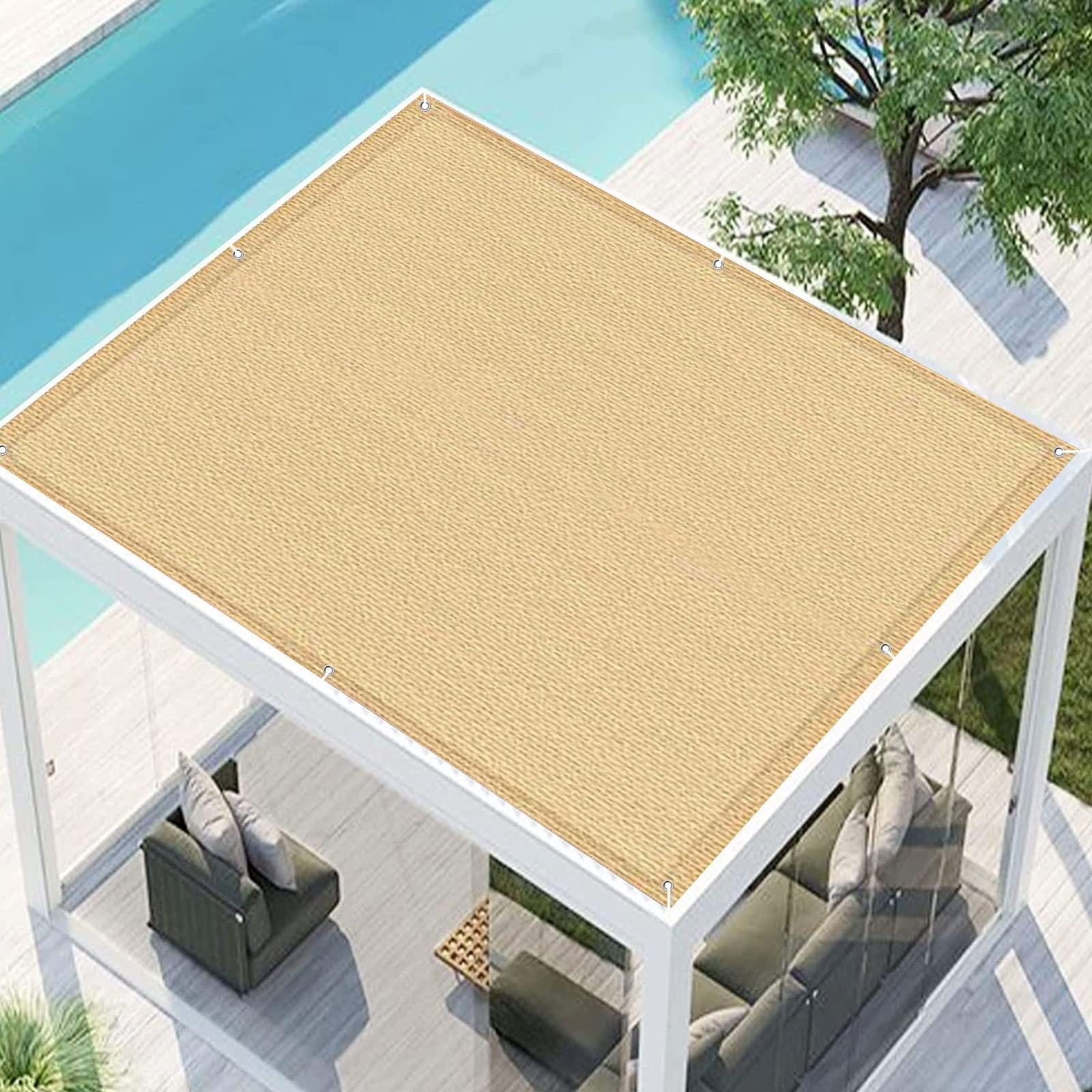 Toile ombrage contre la chaleur sur le balcon filet d'ombrage respirant jaune sable avec corde