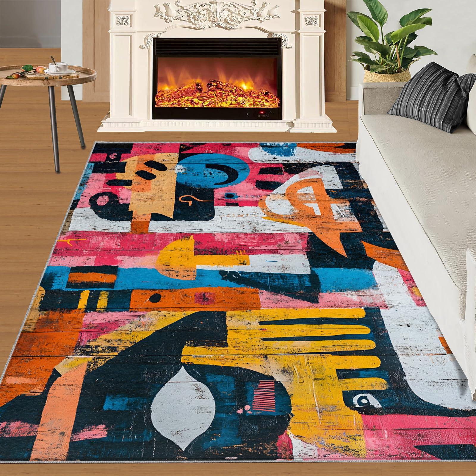 Teppich – Graffiti-Heimdekoration und Geschenke, bunte geometrische Teppiche für Wohnzimmer, Retro-Teppiche der 80er Jahre, Pop-Art, waschbar, für Schlafzimmer, rutschfester Innenteppich