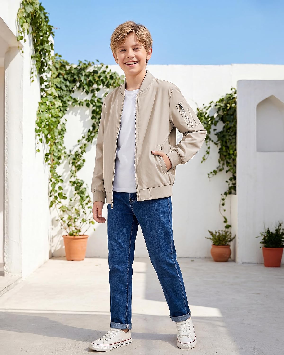 WULFUL Boy's Bomber Jackets Kids Spring Fall Zip Up Varsity Windbreak Jackets image 3