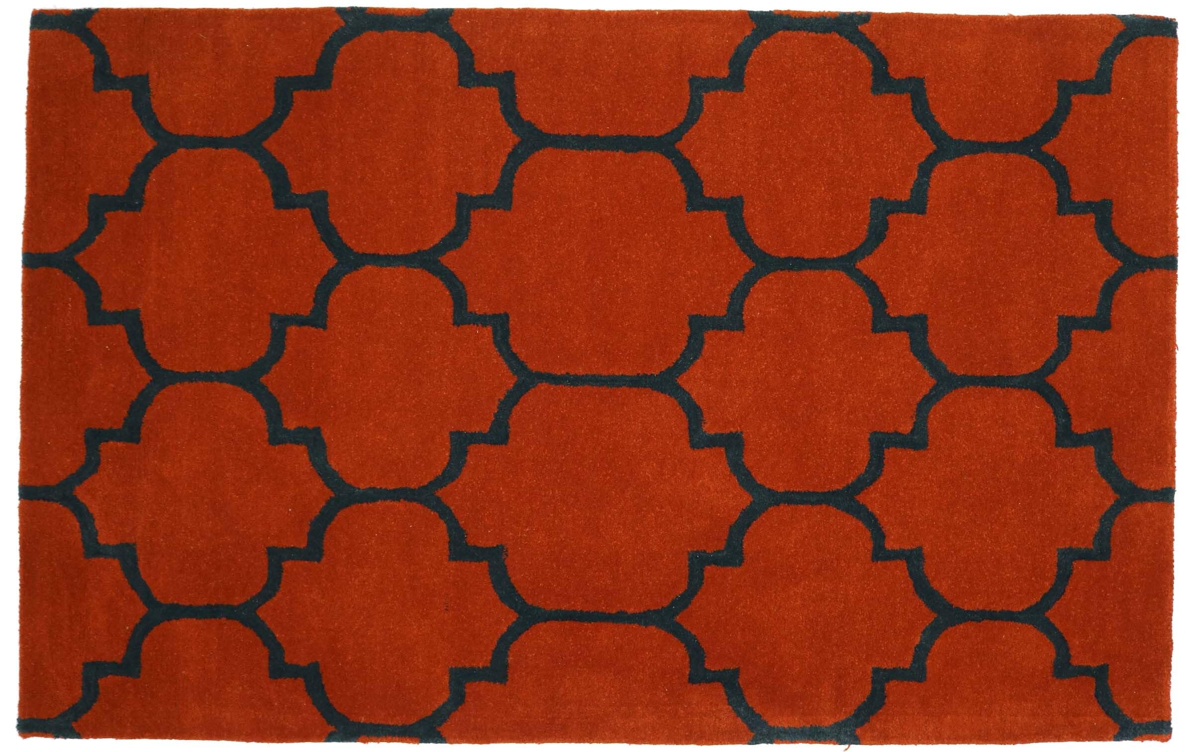 Tapis en laine artisanale style marocain orange 120x180 cm pour salon