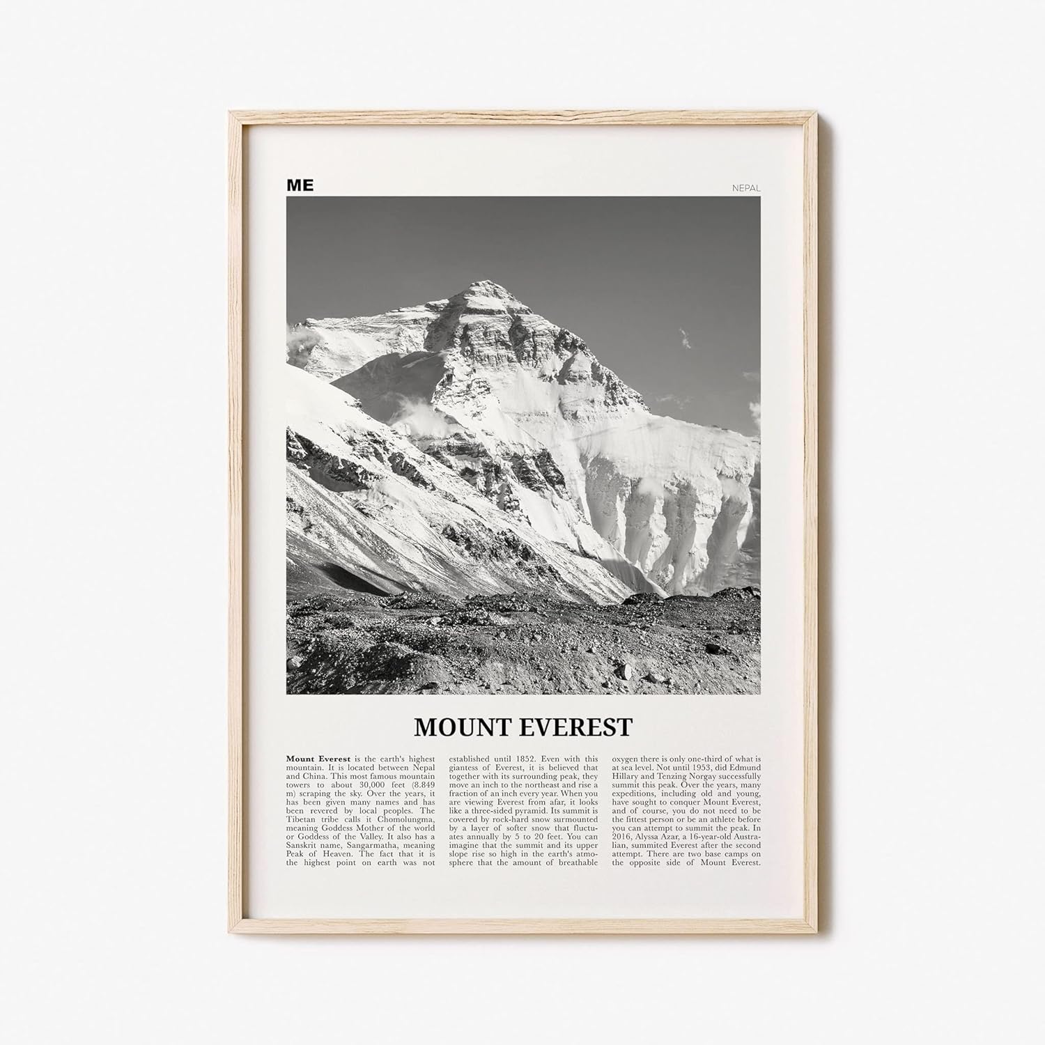 Mount Everest Print Black and White, Mount Everest Wall Art