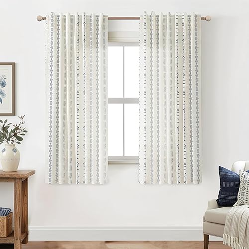 Miniatura 10 de Cortinas de lino semitraslúcidas para sala de estar de 84 pulgadas de largo, cortinas bohemias de estilo bohemio para ventana de dormitorio, Crema y