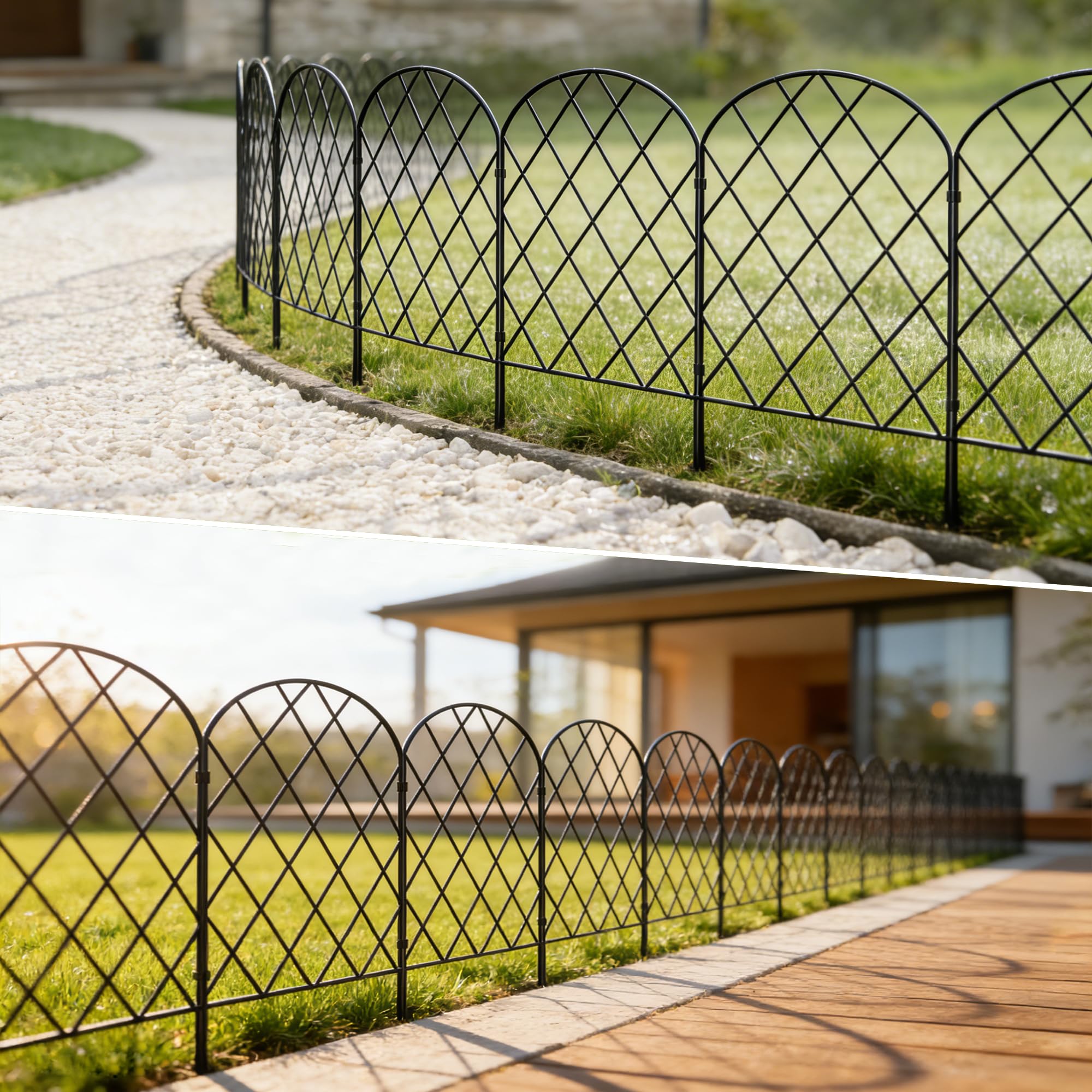 Thealyn Recinzione decorativa da giardino, 61 cm di altezza x 33 cm di larghezza (25 pannelli, lunghezza totale 8,2 m), recinzione in metallo senza scavo, recinzione per esterni, recinzione per cani