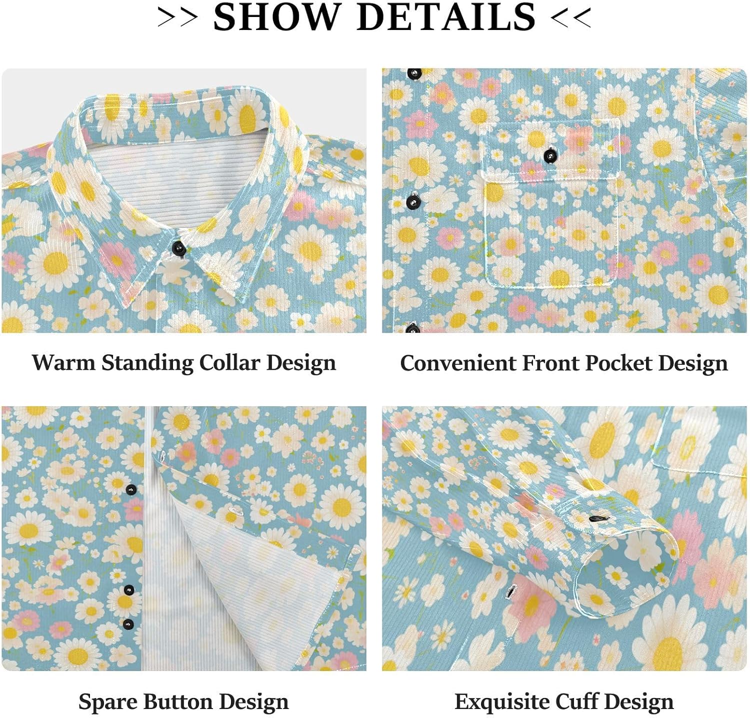 KLL Polka Dots and Tender Chamomile Flowers Mens Womens Wrinkle Free Rugby Shirts Daily Wear Long Sleeve Tops