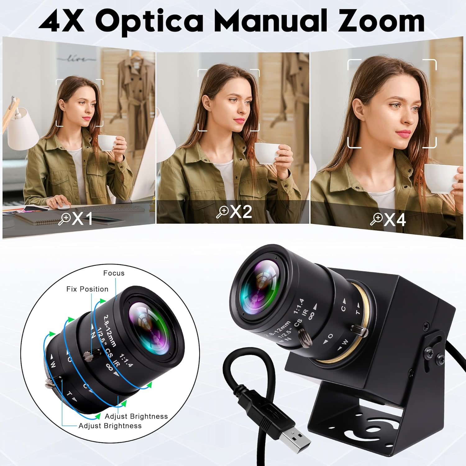 90fps Global Shutter High Speed USB Camera, 2.8-12mm 4X Manual Zoom Varifocal Lens, 1200P Golf Swing Camera Plug & Play for Laptop, Raspberry Pi, Mac OS & Jetson Nano