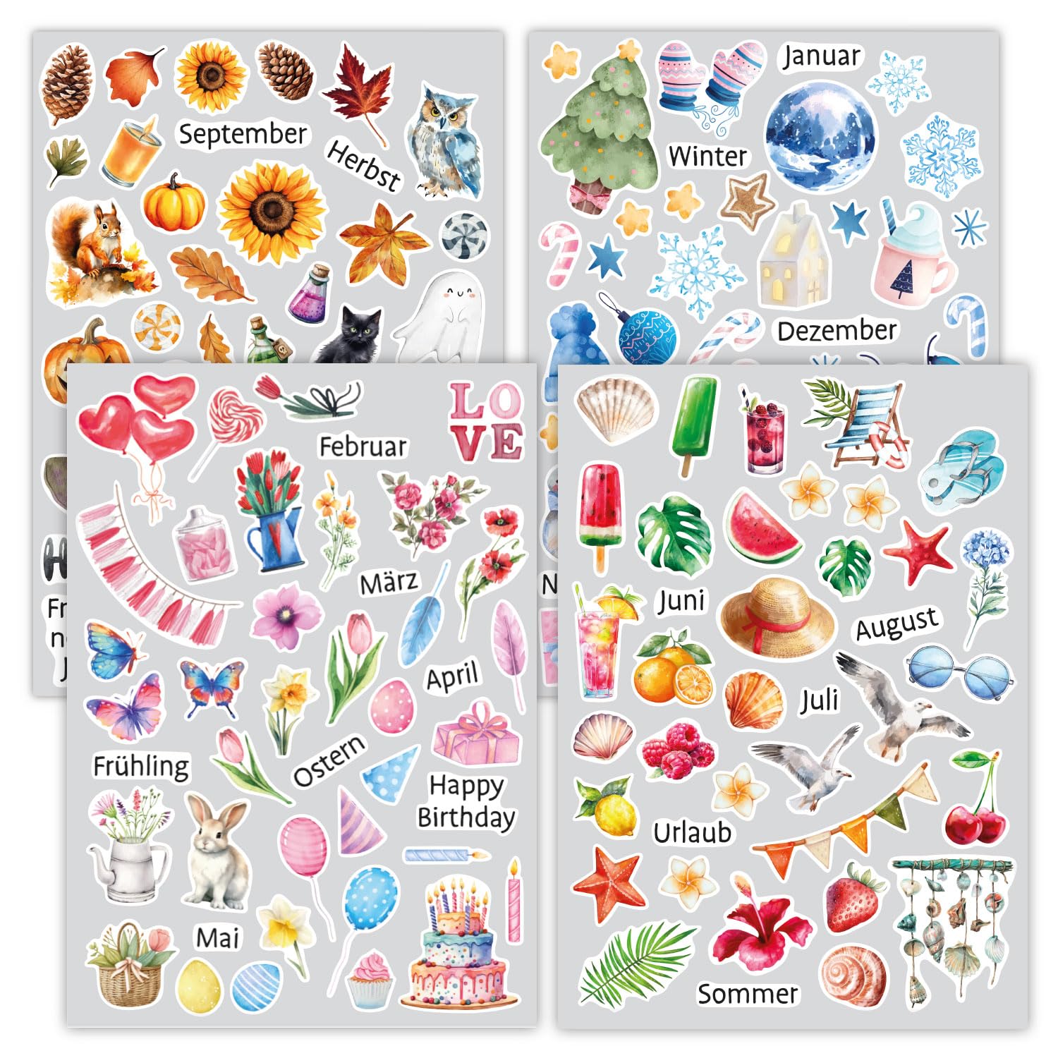 Weihnachtsblumen Sticker Set – 2 Bögen Mit Floralen & Winterlichen Motiven Für Journal, Planer Und Deko