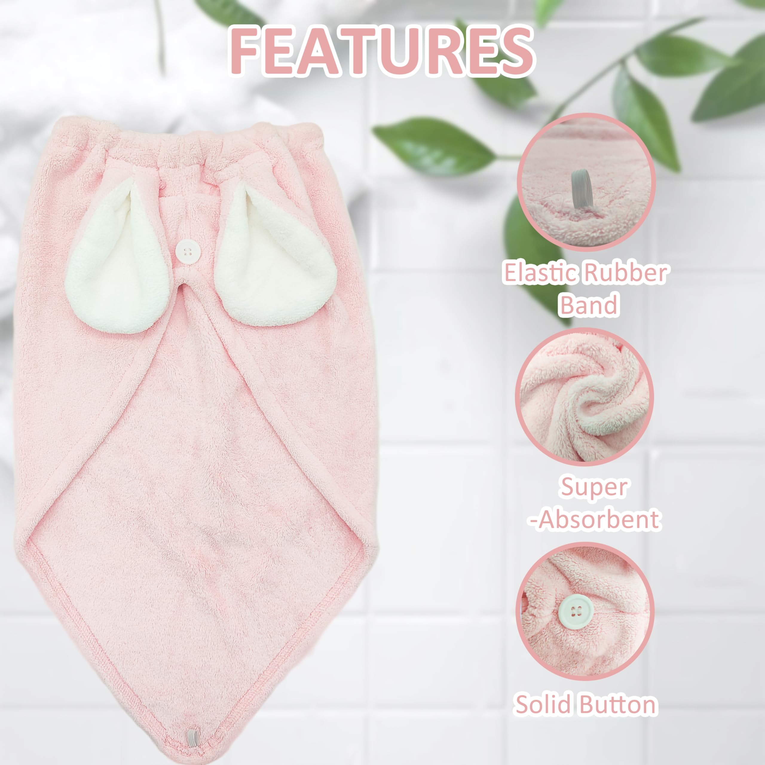 fhgnysm 2 Packs Microfiber Hair Towel, Hair Turbans for Wet Hair, Drying Hair Wrap Towels for Curly Hair Woman Anti Frizz,Head Towel to Dry Hair Quickly(Pink)