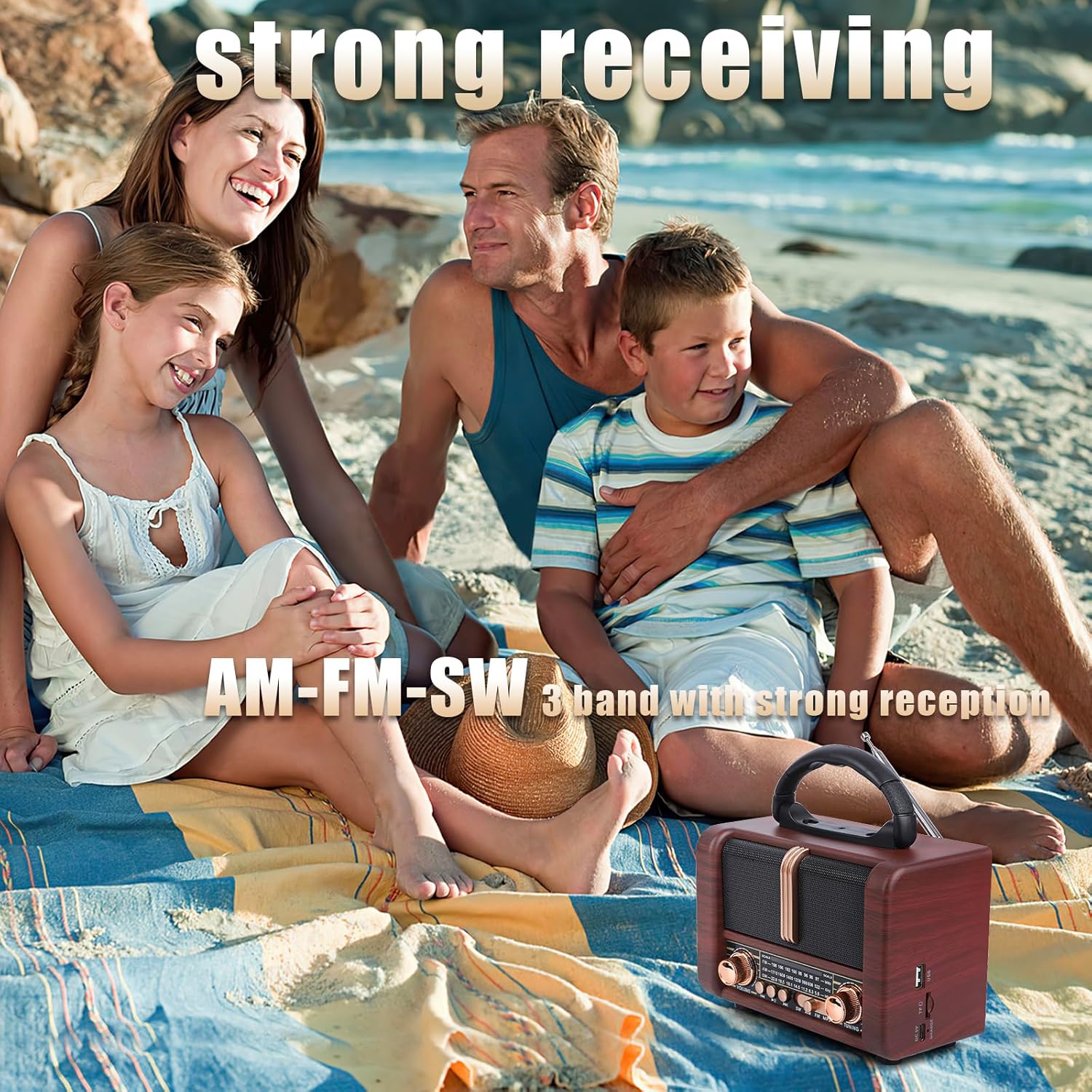 Retro Portable Radio AM FM SW 3 Band,USB Charging, Shortwave Radio with Bluetooth Speaker,TF Card (Brown) - Image 5