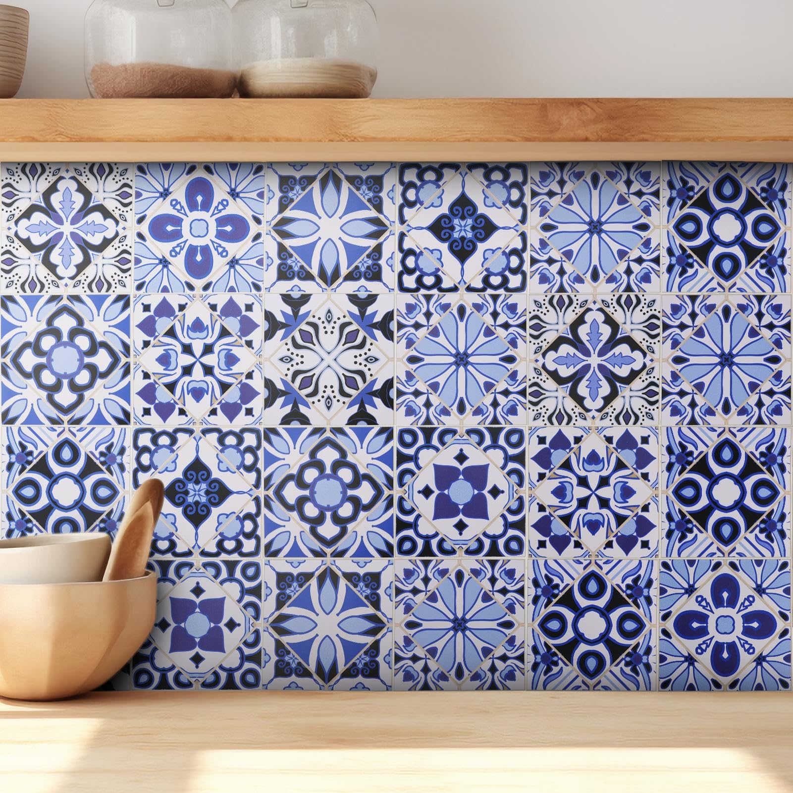 Tegelstickers Meerblauw schil en plak behang zelfklevende wandtegels plak op tegels waterdichte tegelstickers voor keuken badkamer decoratie 30 stuks/15 x 15 cm
