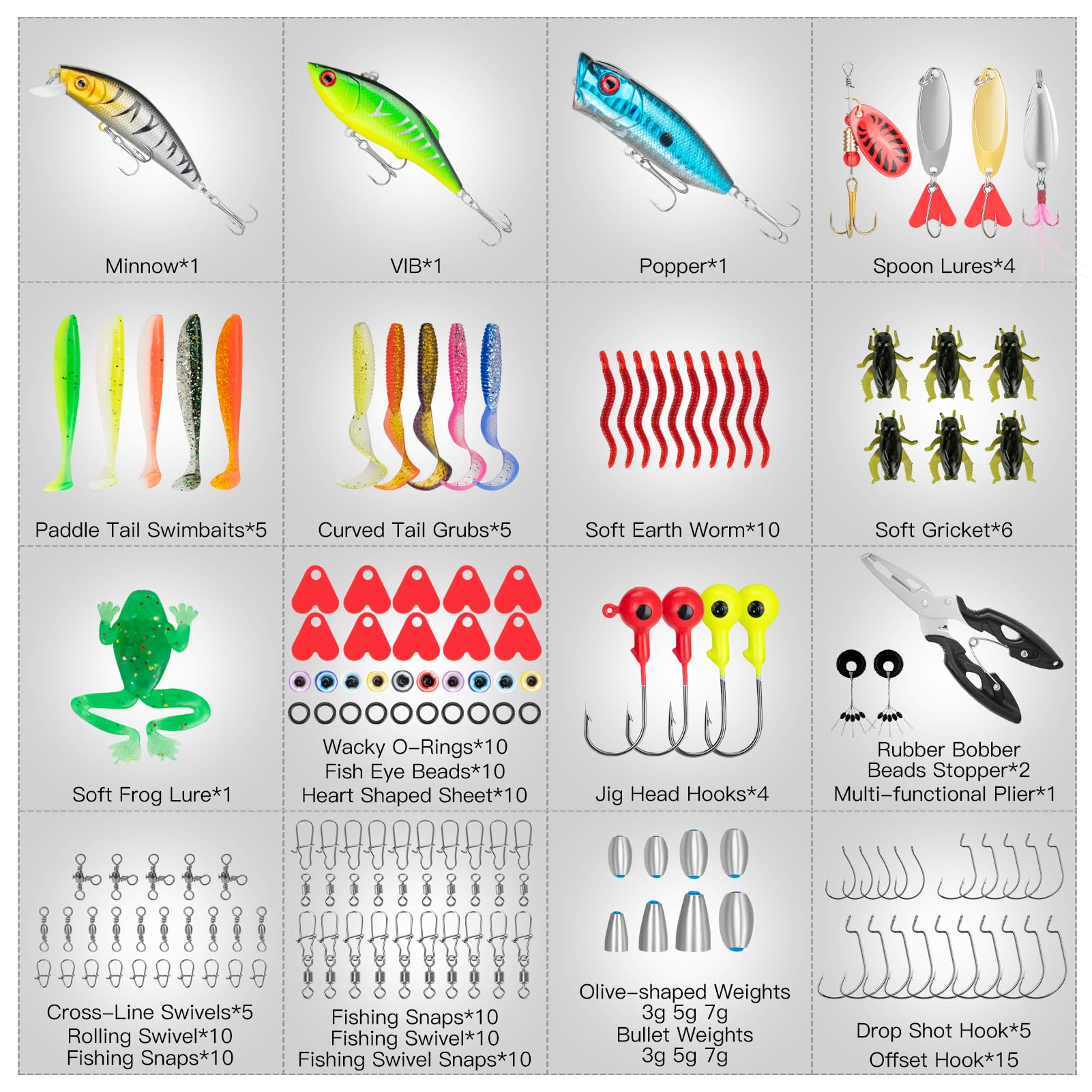 Fishing Lures, Tackle Box with Tackle Included, Crankbaits, Spoon, Hooks, Weights & Other Accessories, Fishing Bait Lure Gear Kit Gifts for Men Bass Freshwater