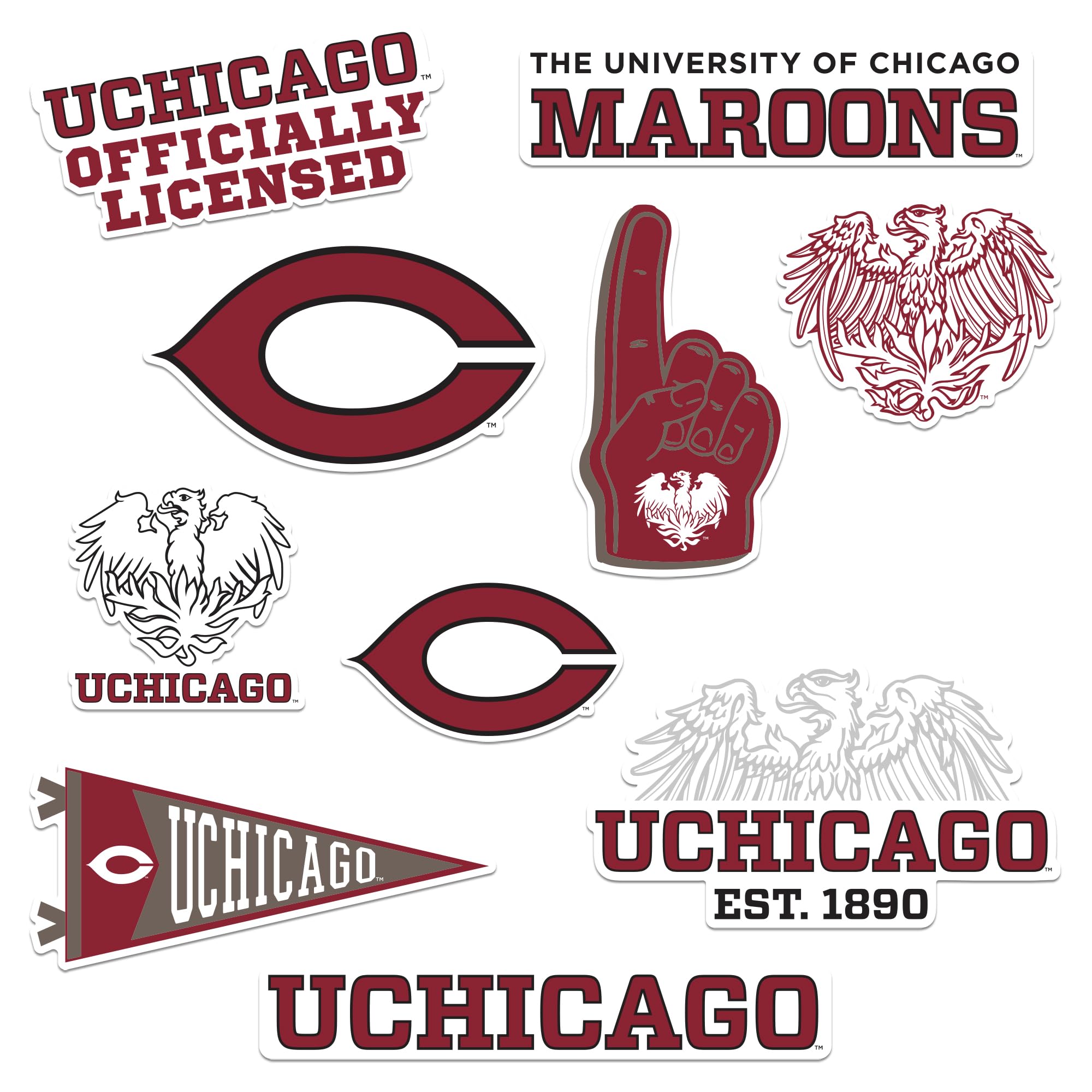 University of Chicago 9ct Vinyl L Deluxe Stickers, Indoor/Outdoor, Set of 9