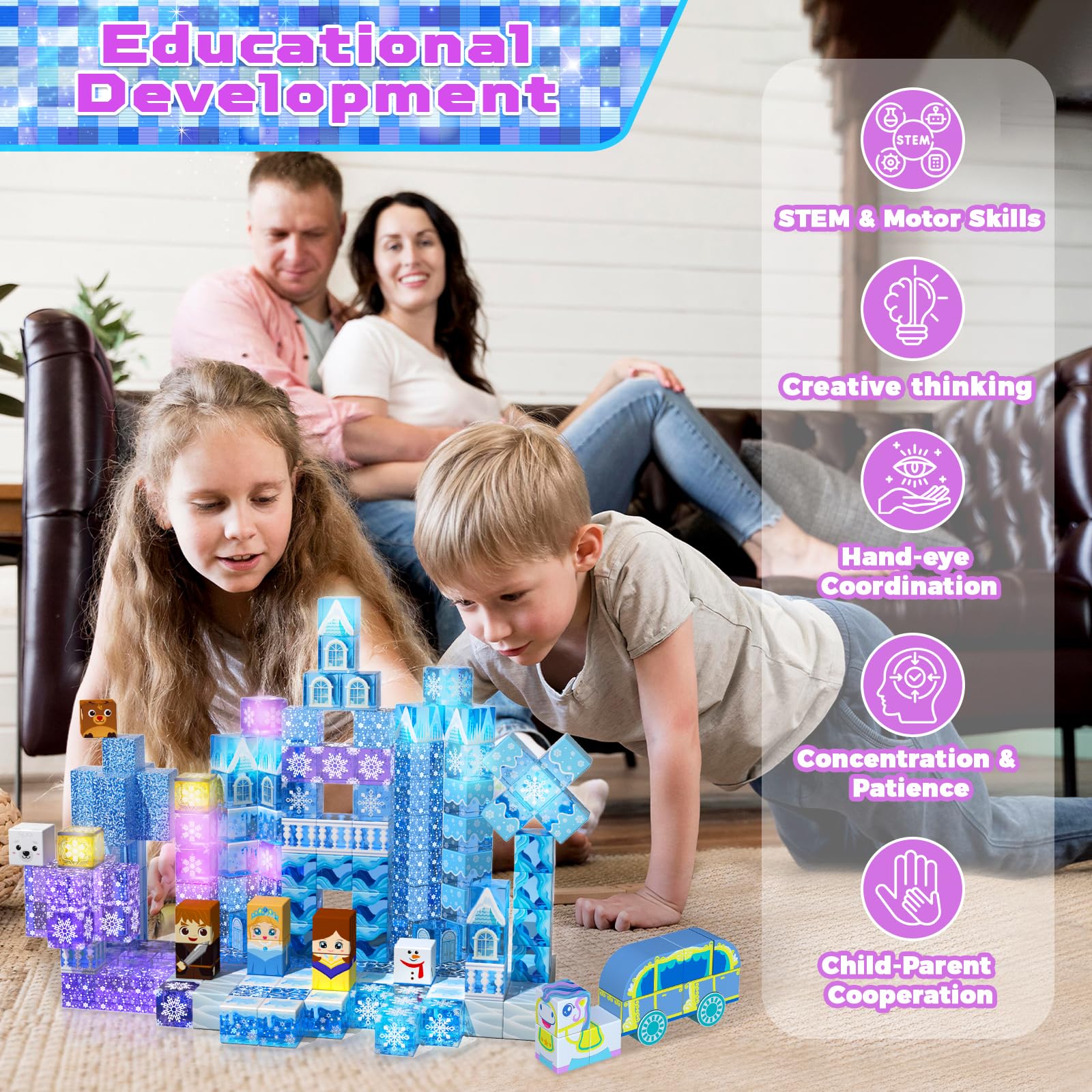GraceDuck Bloques Magneticos Construccion Niños 200 Piezas - Construye Castillos de Nieve y Hielo, Sumérgete en un Mágico Mundo Invernal, Juguete Educativo Niños 4 a 12 Años