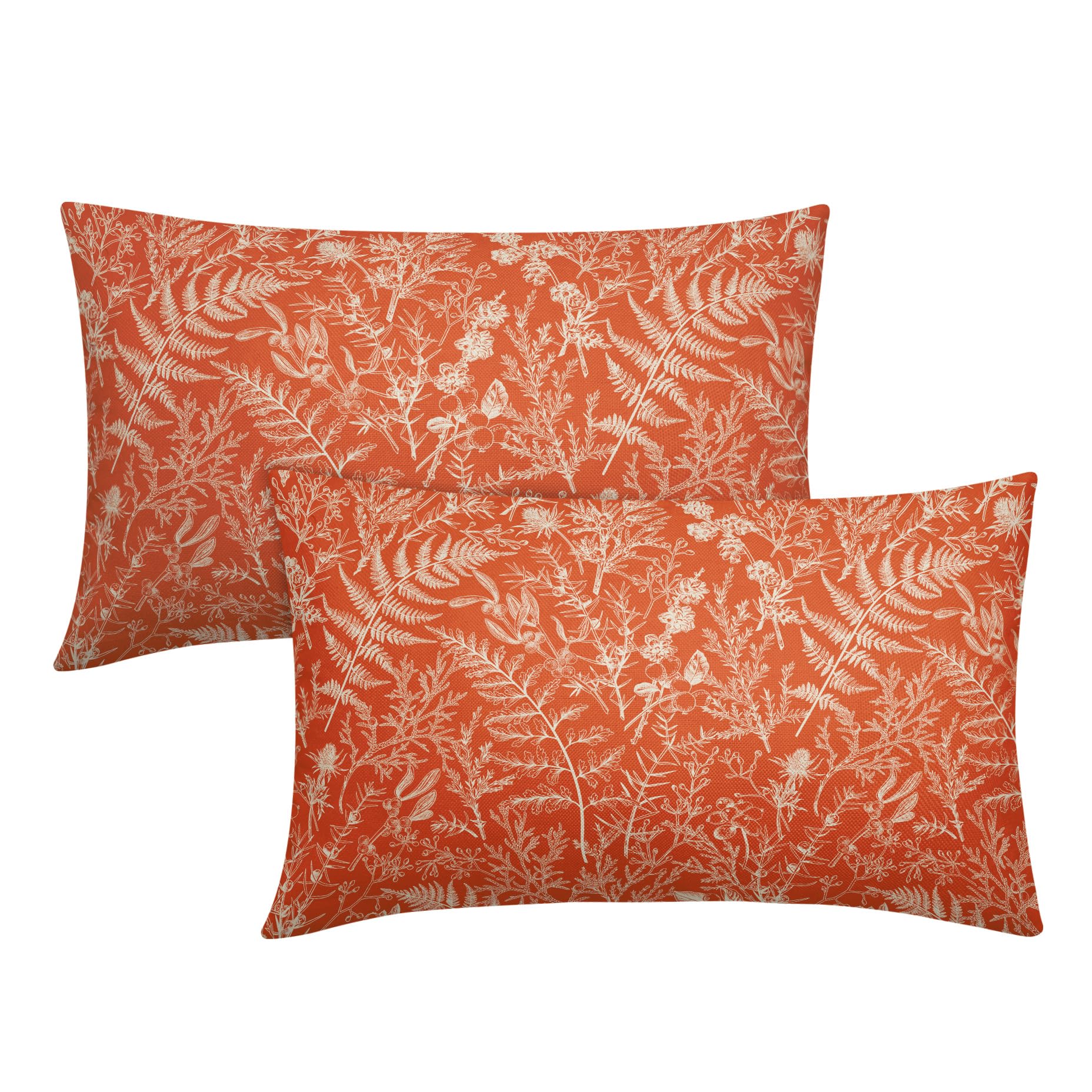 Orange Lumbar Pillow Covers 12x20 Set of 2 Vintage Floral Botanical Print Fall Colored Flower Plant Pattern Rectangle Decorative Throw Pillow Cases Outdoor Farmhouse Decor for Home Sofa Couch Bed