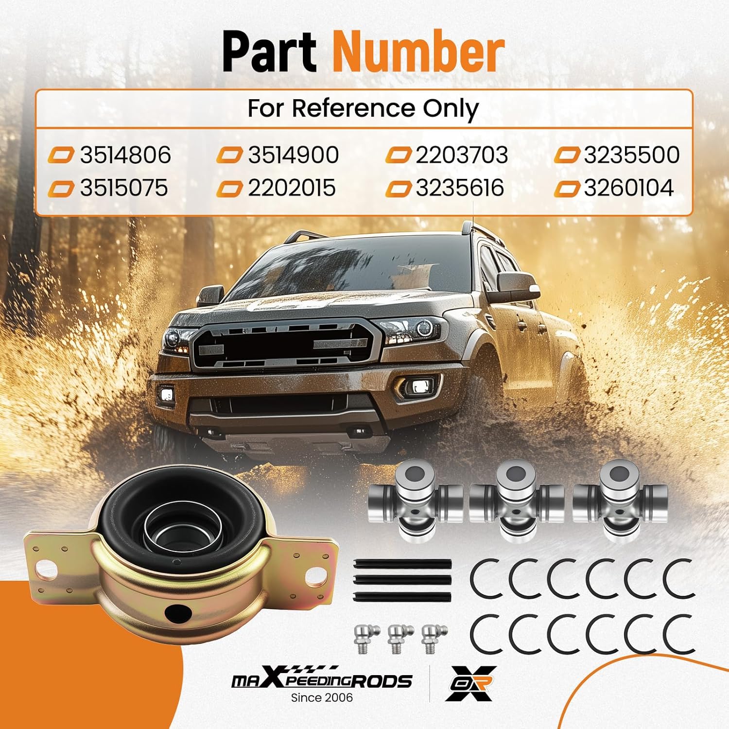 maXpeedingrods Front Rear Propeller Shaft Bearing Carrier & U-joint for Polaris Ranger RZR 570 900 1000 XP Replace# 3514806 3515075