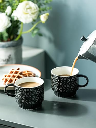 Miniatura 7 de LYEOBOH Coffee Mug Set with Stand and Spoons, 13 OZ Demitasse Cups Set Stackable Espresso Coffee Mugs Cappuccino Cup Set of 4 for Coffee, Latte,