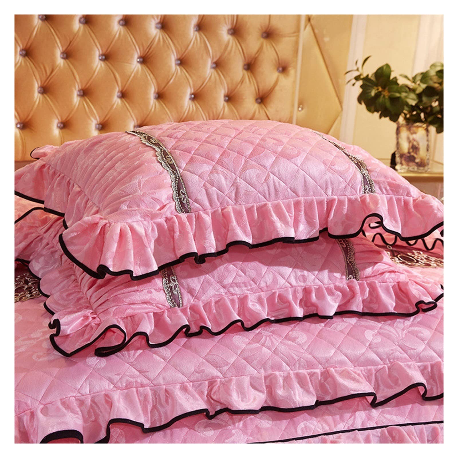 Taie d'oreiller en velours matelassé et dentelle élégante couleur argent pour lit chic