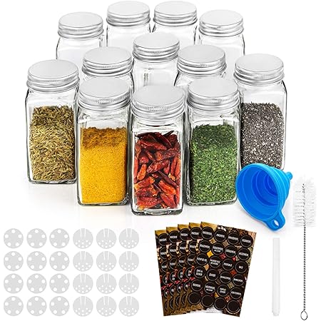 RUBY Gewürzgläser mit Streueinsatz Gewürzgläser Set,120ml Gewürzstreuer Glas Gewürz Gewürzgläser Eckig Gewürzdosen Set Spice Jars Für Küche 12 Stück
