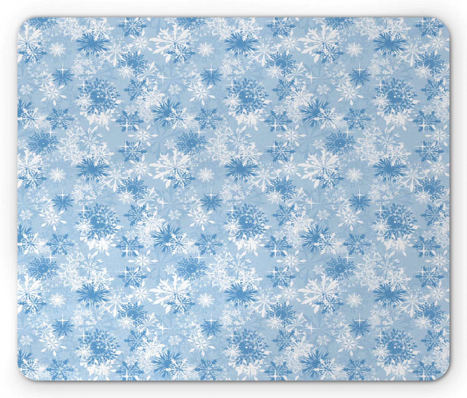 Ambesonne Snowflake Mouse Pad, Winter Holiday Illustration Christmas Snowflakes on Abstract Background, Rectangle Non-Slip Rubber Mousepad, Standard Size, Pale Blue White