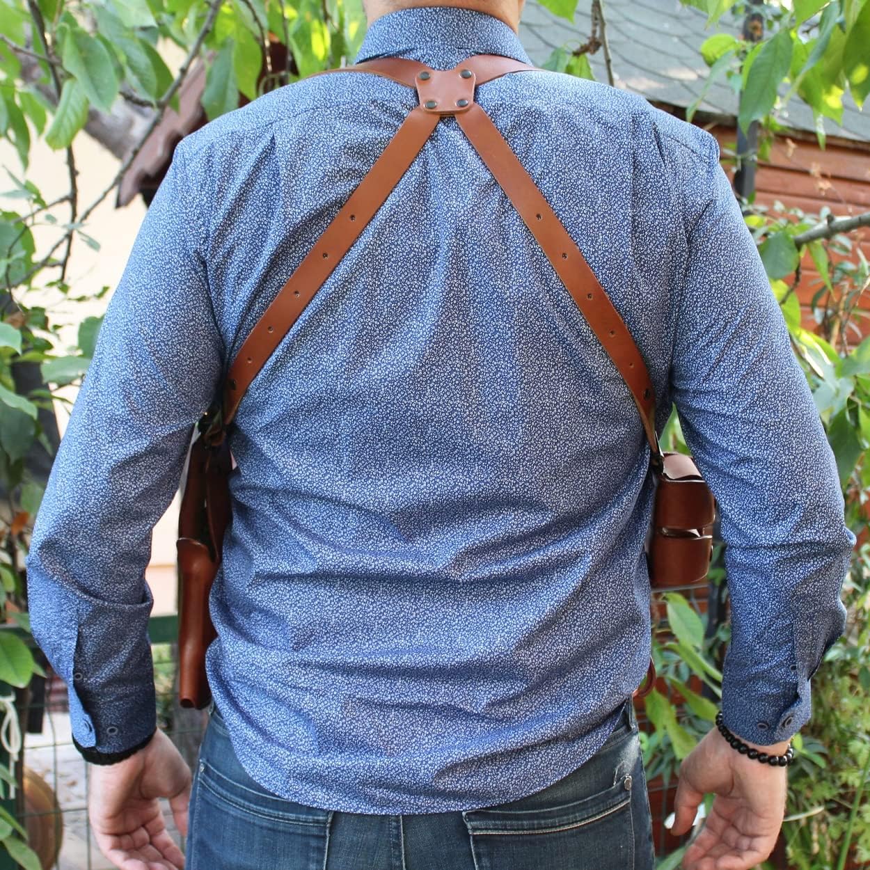 Masc Premium Leather Vertical Shoulder Holster System with Double Speed Loader Pouch, for Detective Special 3rd Gen- .38 Special 2-inch, Right Hand Draw, Brown Color #1437#