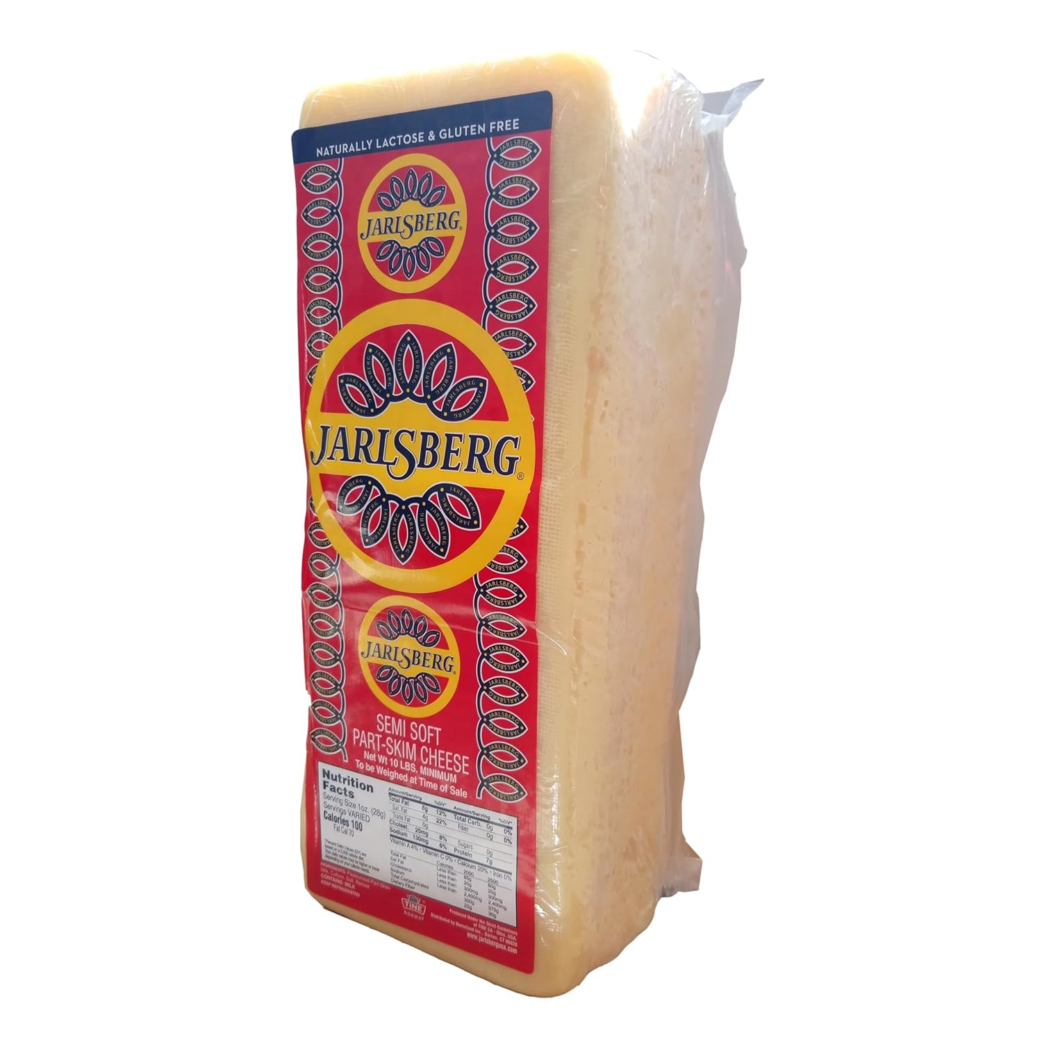 Jarlsberg Cheese Loaf - Buttery Rich Texture, Mild and Slightly Sweet Flavor, 12 lb Loaf, Made in Ohio from Pasteurized Cow's Milk, Ideal for Cooking, Snacking, and Sandwiches