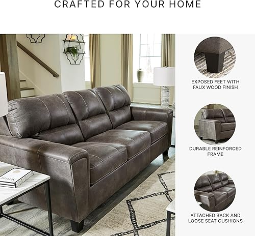 Miniatura 5 de Signature Design by Ashley Sofá moderno Navi de piel sintética, color gris