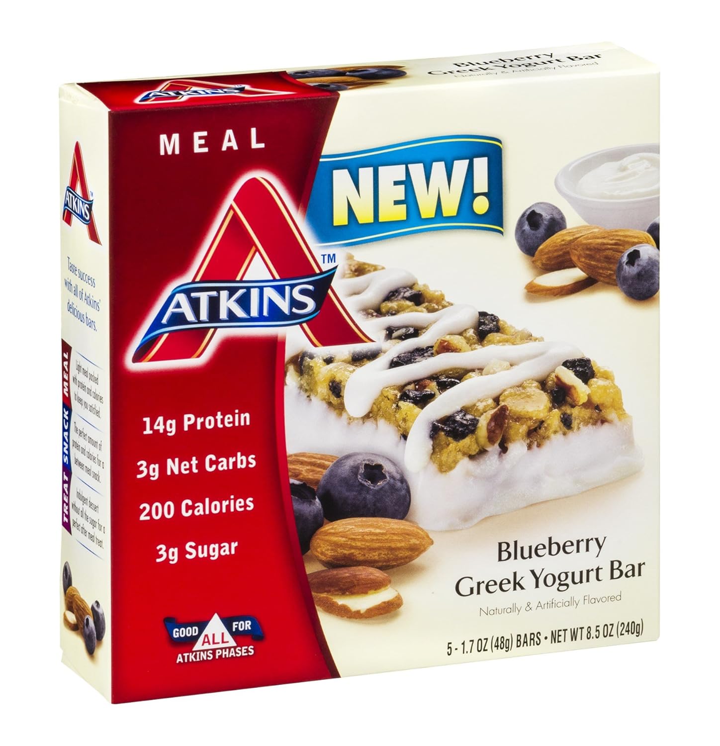 Atkins Blueberry Greek Yogurt Bar 5/1.7Oz bars (3 Pack