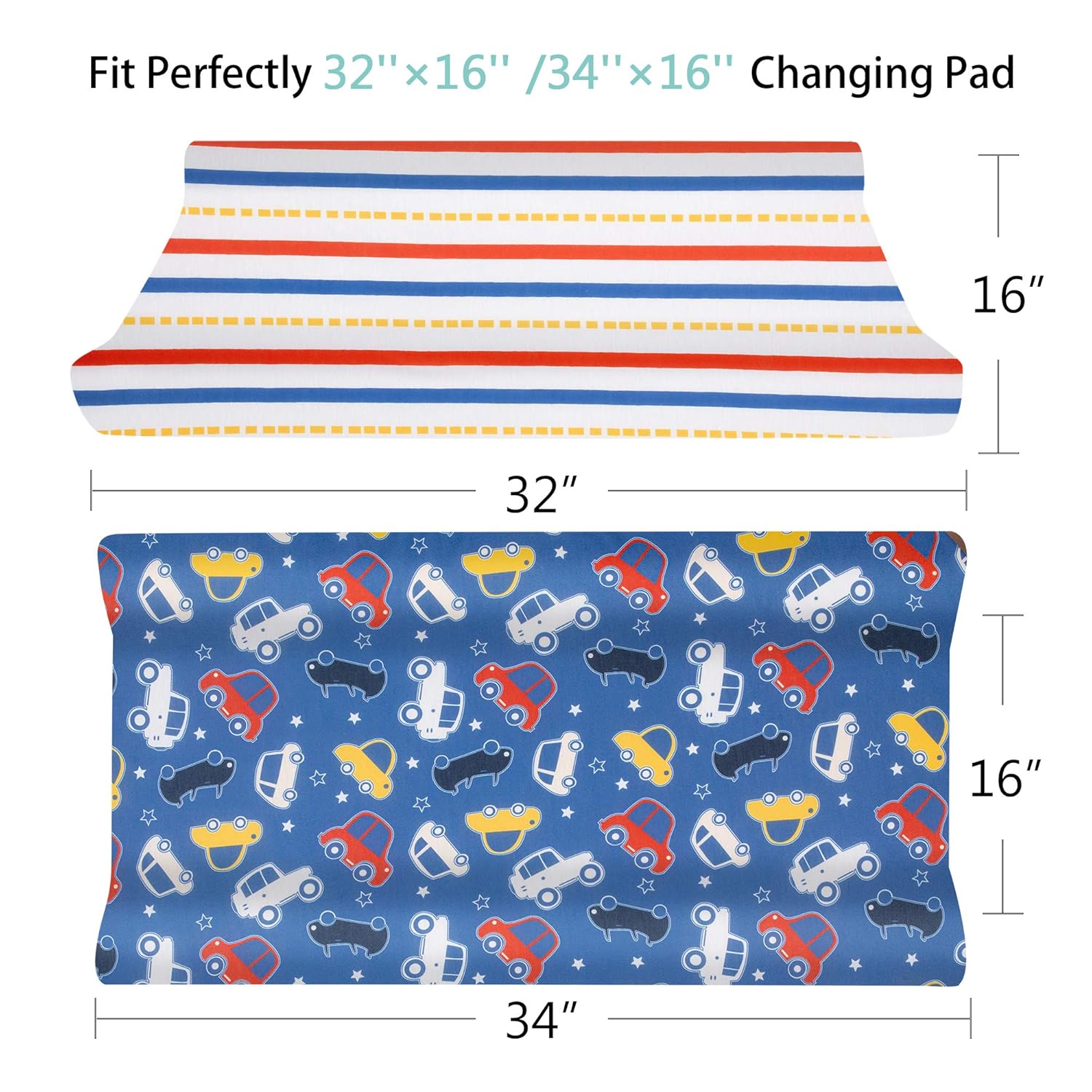 TILLYOU Jersey Knit Ultra Soft Changing Pad Cover Set, Unisex Diaper Change Table Sheets for Baby Boys Girls, Fit 32"/34''x16" Contoured Pad, Comfy Cozy 2-Pack Cradle Sheets, Cars & Lines : Baby