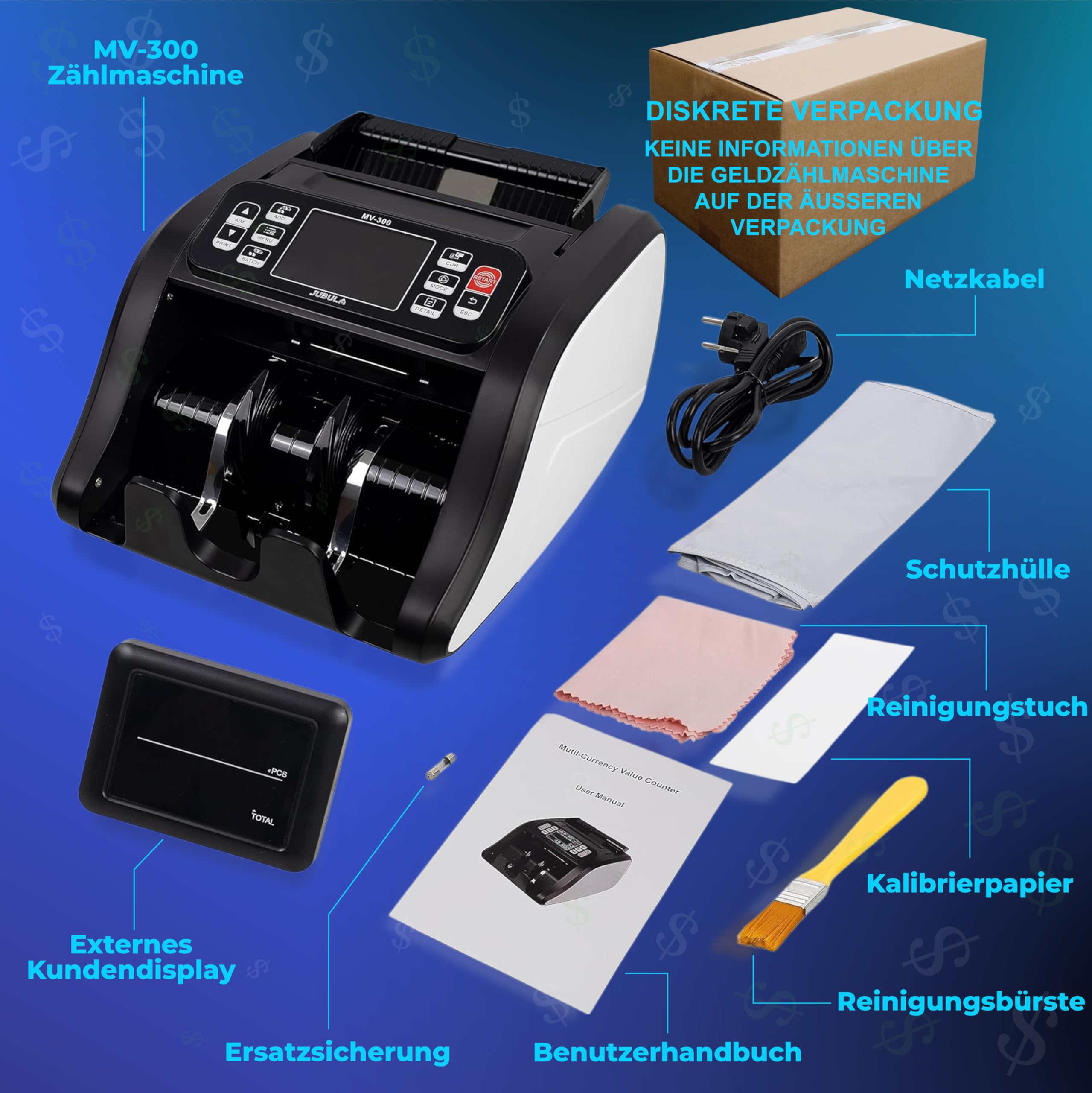 MV-300 Geldzählmaschine für gemischte Geldscheine | UV/MG/MT/IR/DD usw. | Sicher | Exakt | EUR USD GBP usw. | Banknotenzähler | Geldzähler | Banknotenzählmaschine | Geldscheinzähler