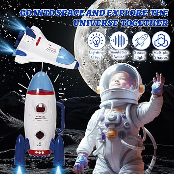 Spaceship Toy Set for Boys Girls, including 3 Astronauts Figure, 1 Space Rocket, 2 Space Rover, 1 Shuttle, Astro Venture Playset 10 Pcs (2) (10 Pcs)