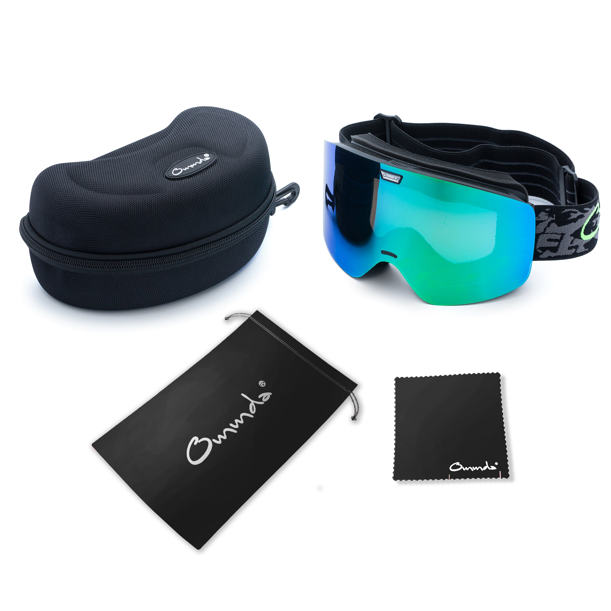 Unisexe Masque de Ski OTG sans Cadre Snowboard avec Objectif Interchangeable, Extra Large Vision Masque de Ski pour Homme et Femme, REVO Green VLT 16.04%