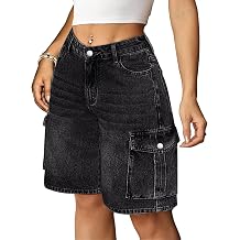 Eddoyee Baggy Bermuda Cargo Jorts for Women Y2K Long Knee Length Stretchy Denim Jean Shorts Casual Outfits with 6 Pockets