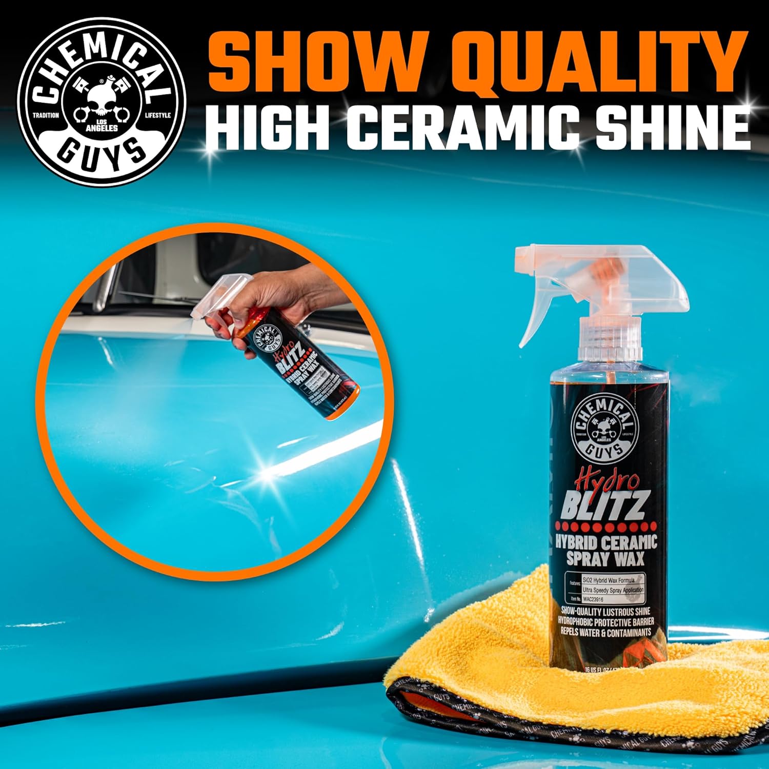Chemical Guys HydroBlitz Ceramic Spray Wax with Carnauba - Hybrid Car Wax Spray Formula for Cars, Trucks, SUVs and RVs, Boosts Gloss, Protection & Water Beading on Paint, Glass and Wheels, 16 fl oz - Image 5