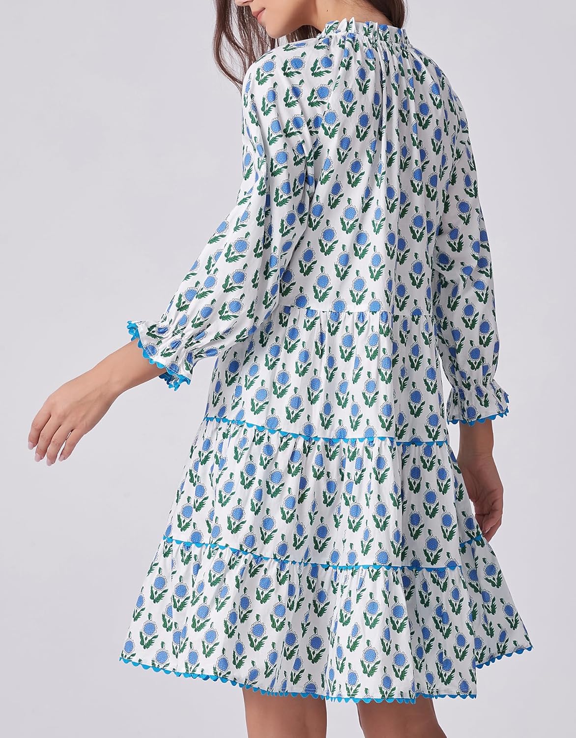 Kedera Womens Casual Mini Dress Long Sleeve Floral Ruffle V Neck Fall Loose Boho Babydoll Dresses with Pockets - Image 4