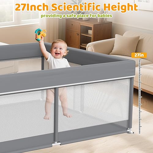 Miniatura 8 de Corralito para bebés de 50 x 50 pulgadas, corralito para bebés y niños pequeños, patio de juegos para interiores y exteriores, área de juego de