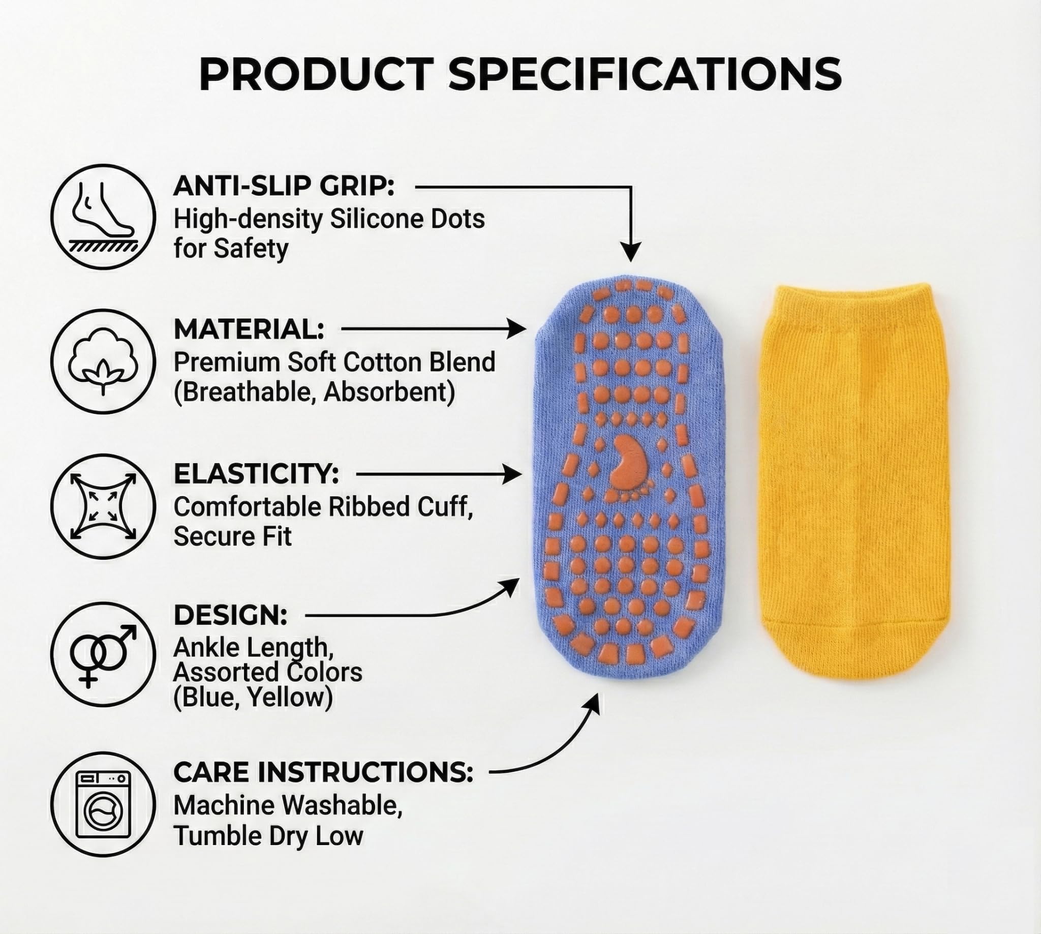 AMORIA Premium Cotton Anti-Slip Socks for Kids & Toddlers – Non-Skid Bottom Grippers for Safety – Soft, Breathable & Comfortable Ankle Grip Socks (Pack of 2) 1