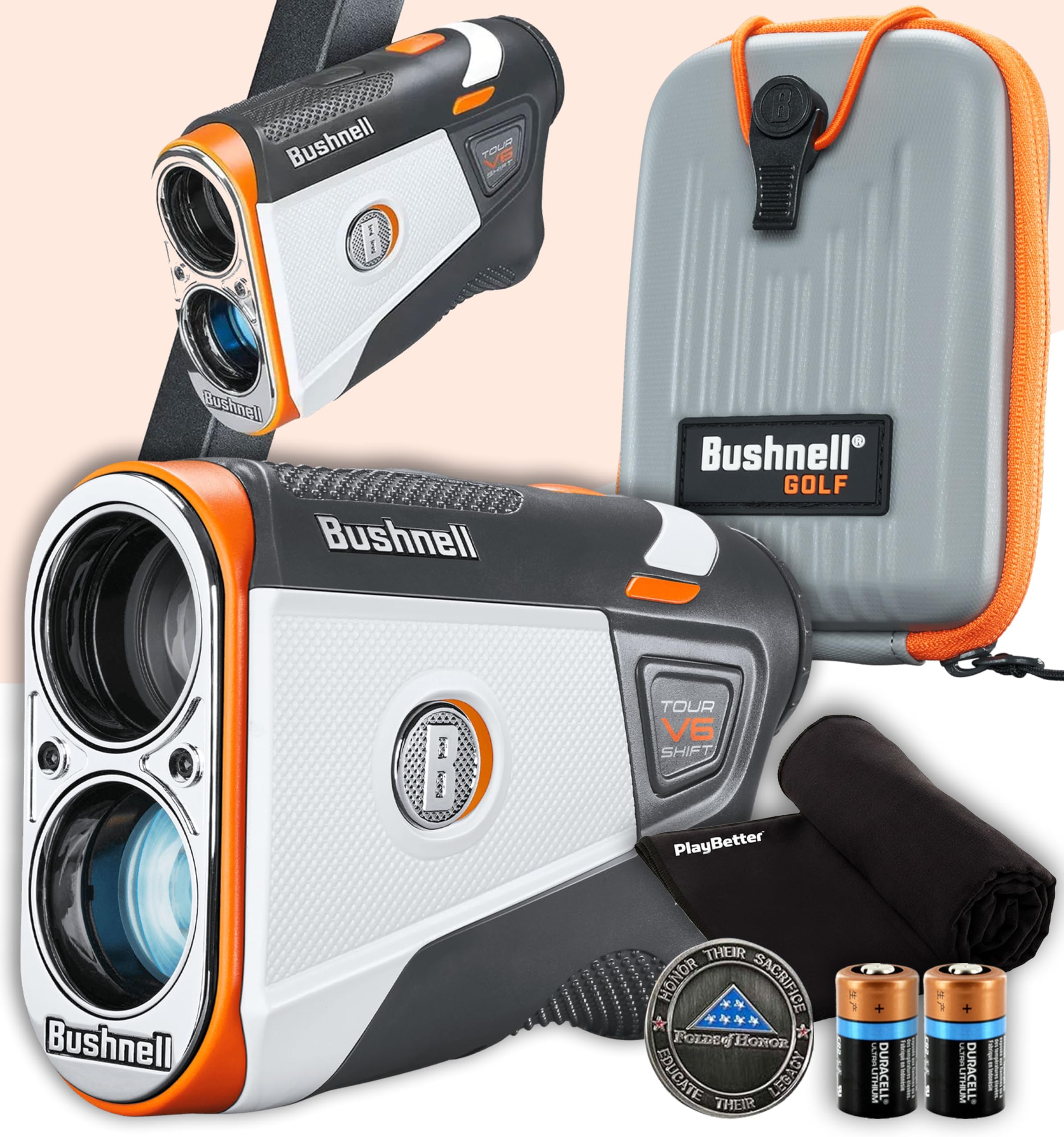 Bushnell Tour V6 Golf Rangefinder Bundle - PinSeeker with Visual JOLT, BITE Magnetic Mount - Includes PlayBetter Microfiber Towel & Extra CR2 Battery