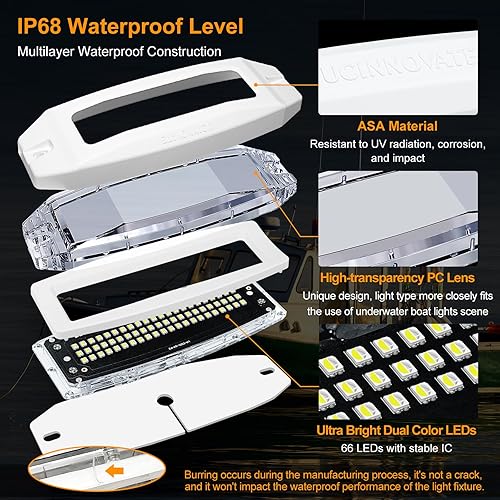 Miniatura 9 de UCINNOVATE 2 luces LED marinas de 6.9 pulgadas, 3000 lm, 84 luces LED impermeables para travesaño, luz submarina para yates, barcos, veleros,