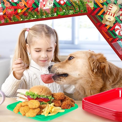 Miniatura 7 de 100 platos cuadrados combinados de Navidad, platos desechables de plástico rojo de 6.9 pulgadas y 9.5 pulgadas, platos a granel para cenas y postres