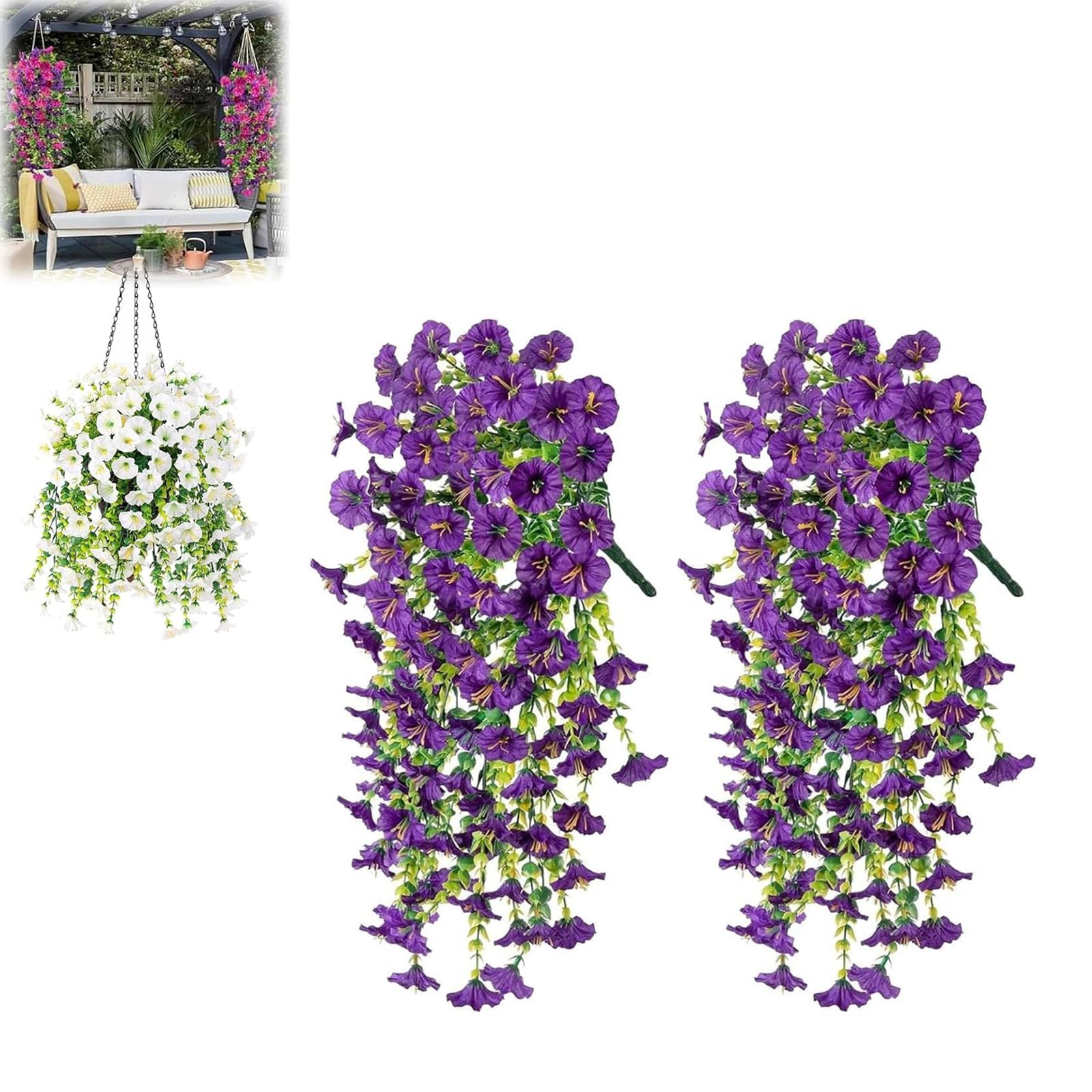 Ysinobear B 2Pcs 75Cm Artificial Hanging Flowers, Uv-Resistant Fake Hanging Plants Flower Ouquet Hanging Vine Plants Drooping Plants For Wall Home Room Garden Yard Patio Wedding Indoor Outdoor Decoration (B)