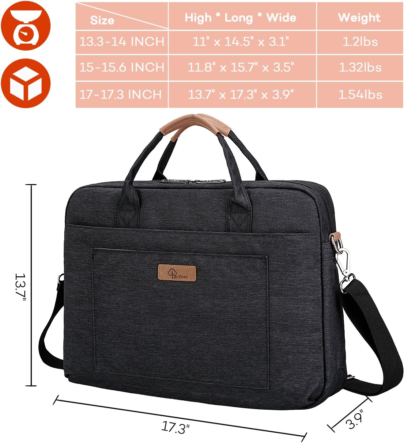 Exclusive Discount 90% Price E-Tree 17.3 inch Laptop Sleeve 17 inches Shockproof Foam Computer Shoulder Bag Briefcase,Black