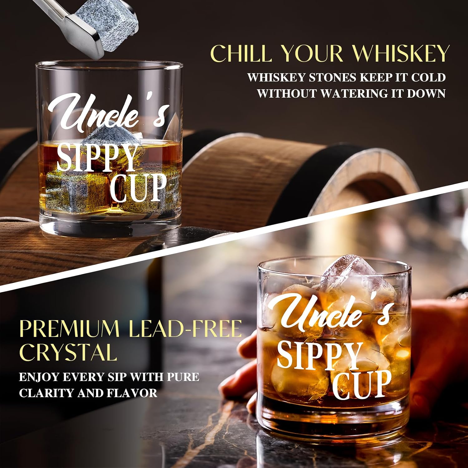 14 Pcs Best Uncle Ever Gifts with 11 Oz Uncle's Sippy Cup Whiskey Glass 4 Whiskey Stones Coaster Apron Hat Sock Tape Measure Keychain, Birthday Father's Day Christmas Gifts for Uncle