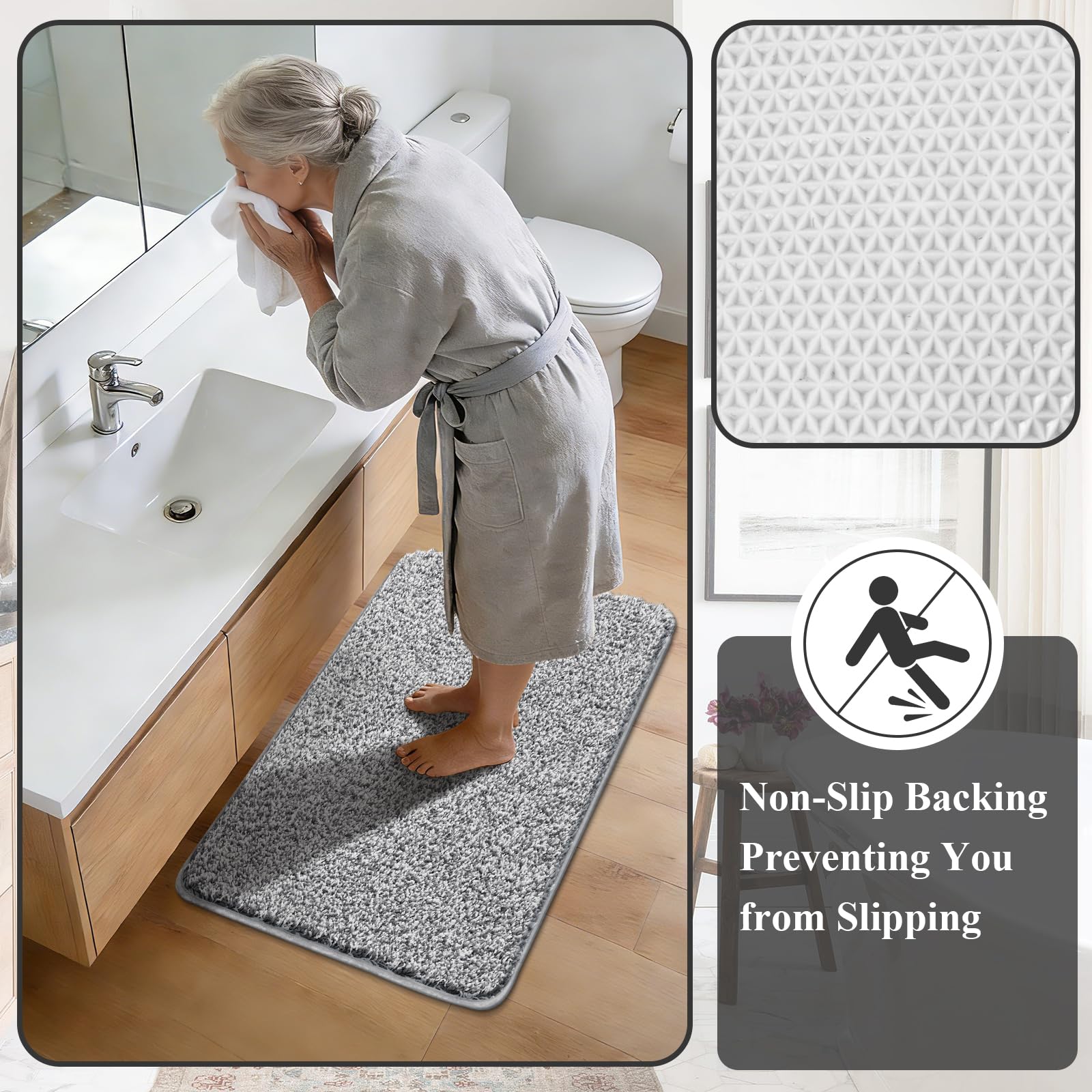 Enyhom Set di tappetini da bagno in microfibra, super assorbente, a forma di U, antiscivolo, lavabile, 50 x 80 + 50 x 120 + U50 x 60 cm)
