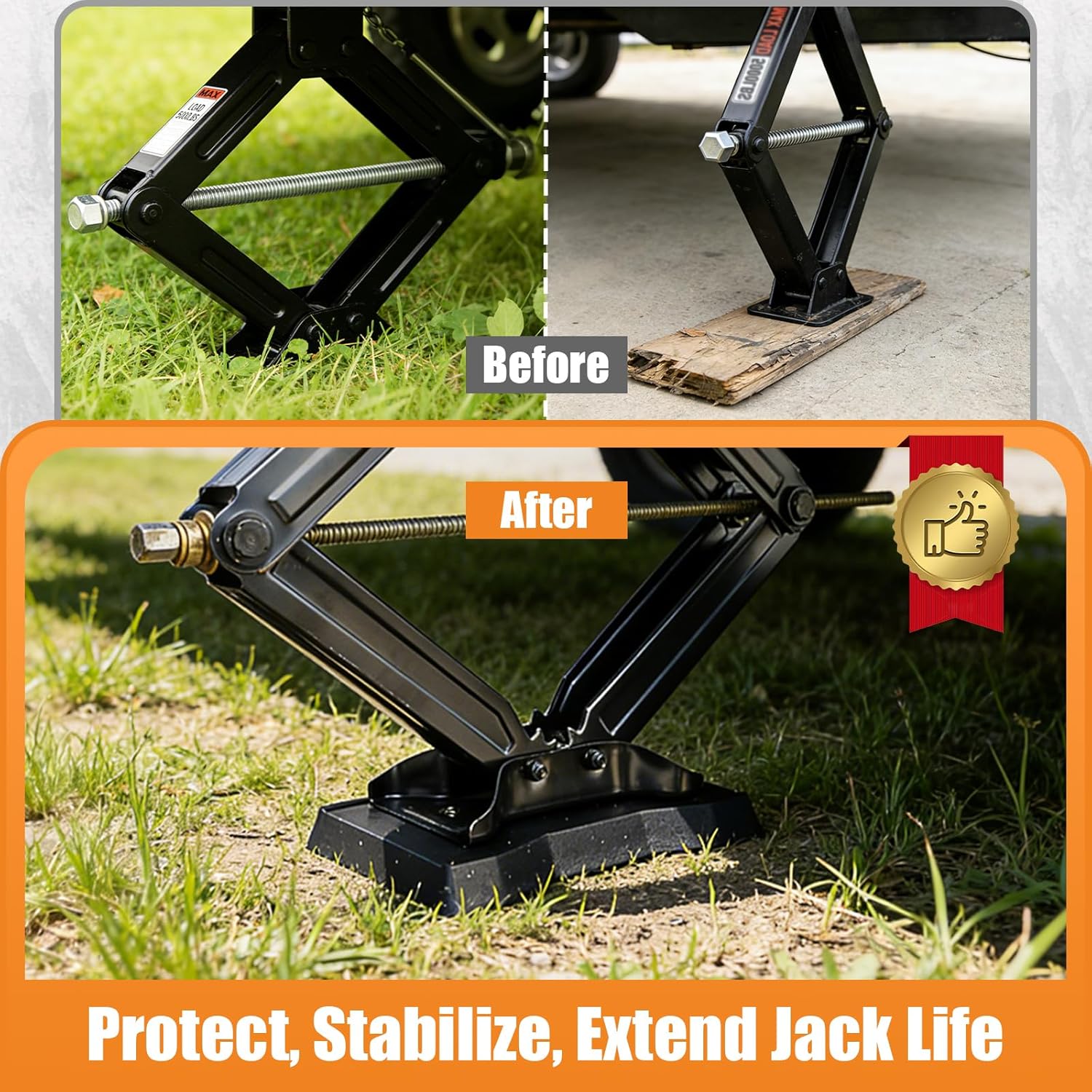 RV Stabilizer Jack Pads 4 Pack, Heavy Duty Solid Rubber Scissor Jack Leveling Blocks, RV Jack Foot Protection Pads for Trailer, Camper & 5th Wheels, Non-Slip Sturdy Support, Black