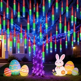 EAGWELL Christmas Lights Outdoor UL Certified Meteor Shower Light 16 Inch 20 Tubes 960 LED Falling Rain Drop Icicle Snow Cascading Lighting for Xmas Tree Wedding Party Garden Decoration, Colorful