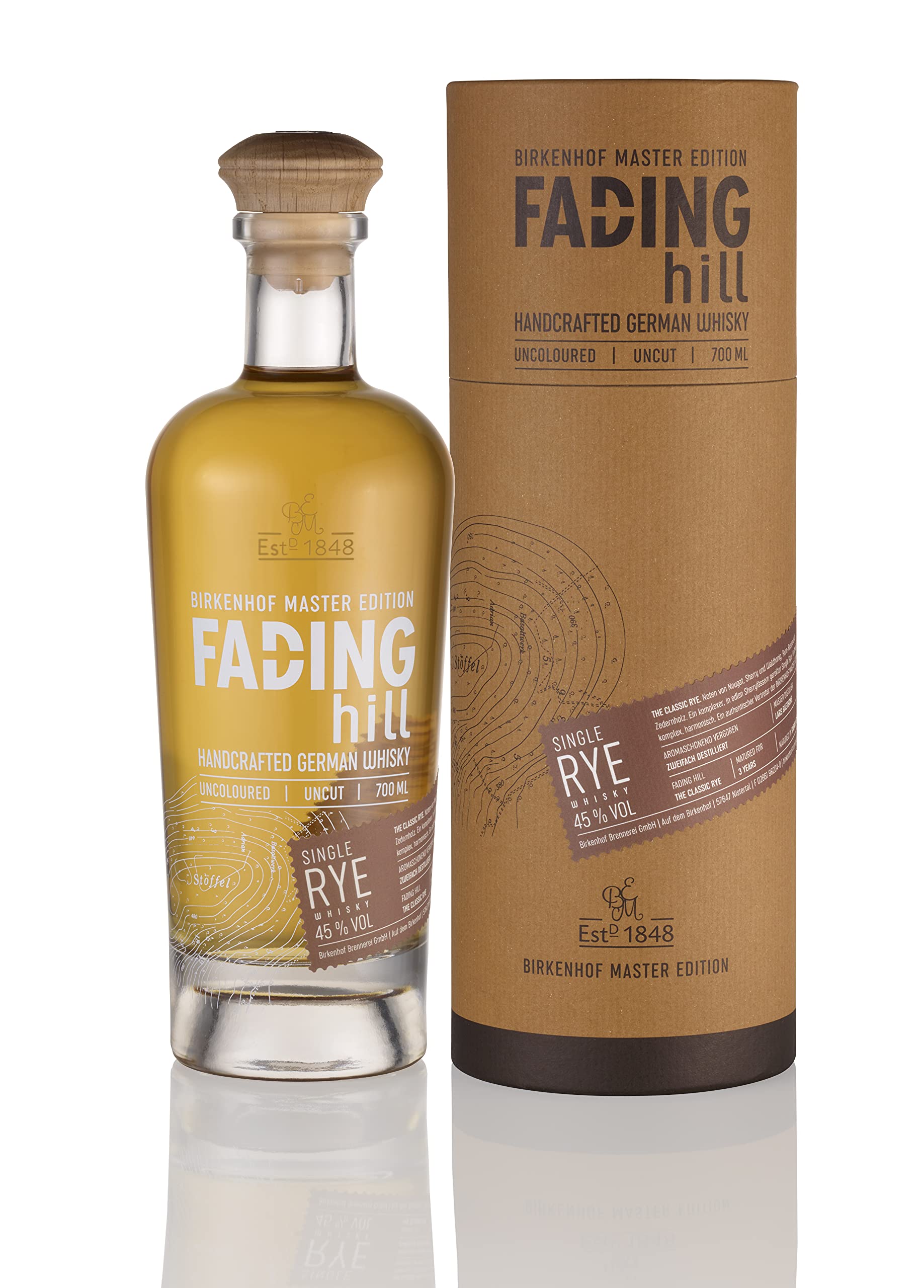 BIRKENHOF Brennerei | Fading Hill Single Rye classic Whisky | (1 x 0,7l ) - 45 % vol.